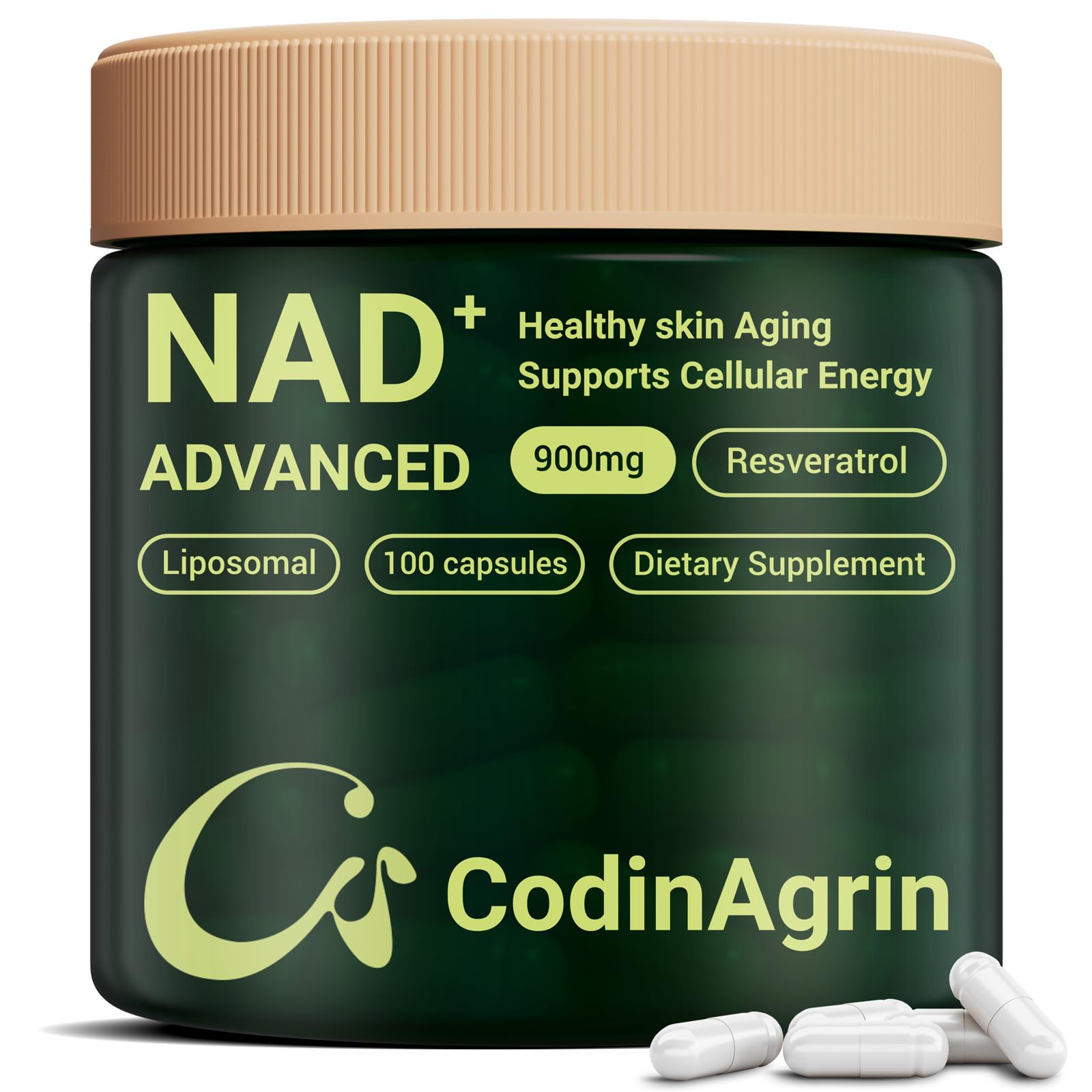 CodinAgrin NAD+ Supplement with Resveratrol 900mg Nicotinamide Adenine Dinucleotide Complex for Cellular Energy Repair, Anti-Aging & Mental Clarity Support, Non-GMO, Vegetarian Friendly, 100 Capsules CodinAgrinAu supplements