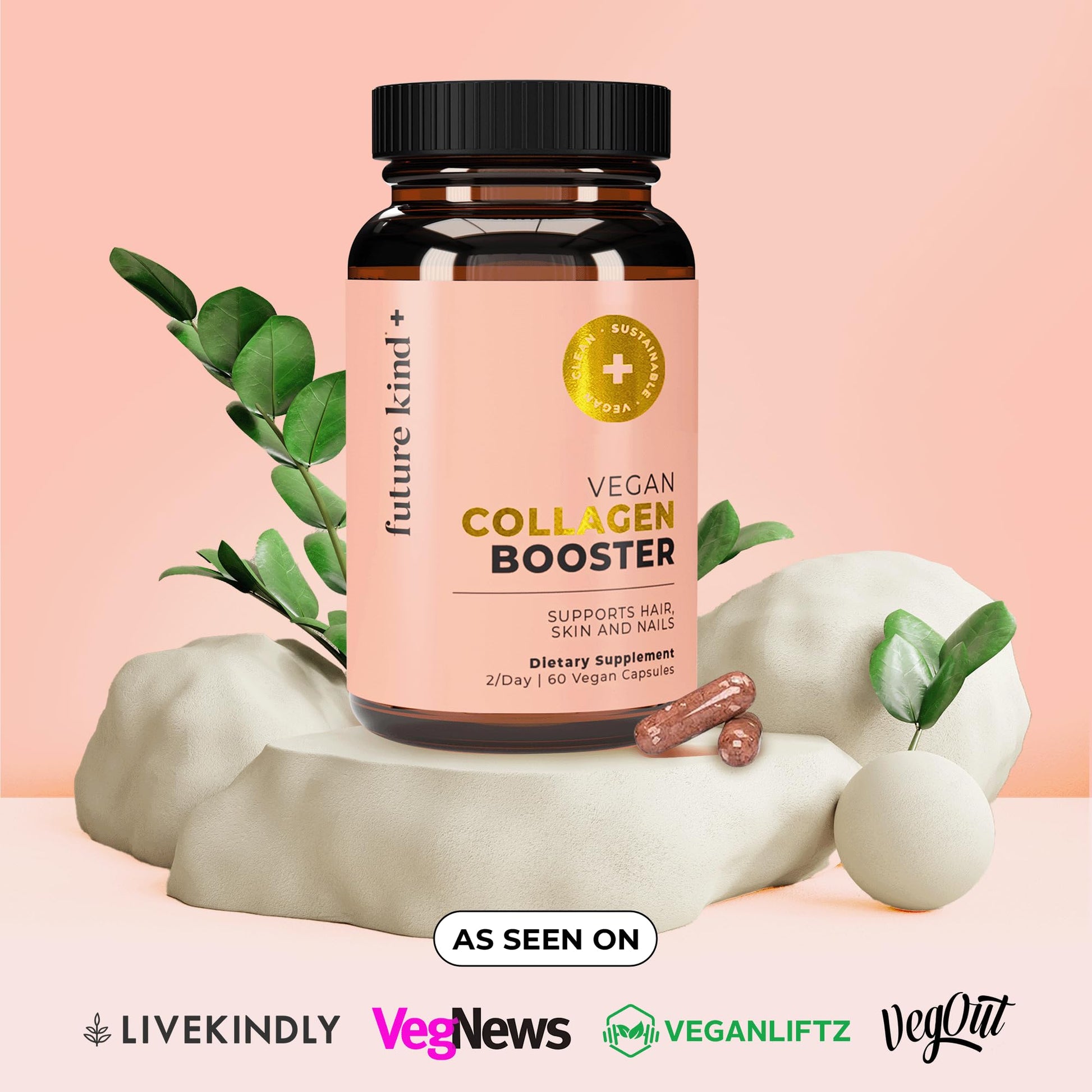 Future Kind Vegan Collagen - Supports Collagen Production with Biotin and Vitamin C (60 Capsules in Glass Bottle) Future KindAu supplements