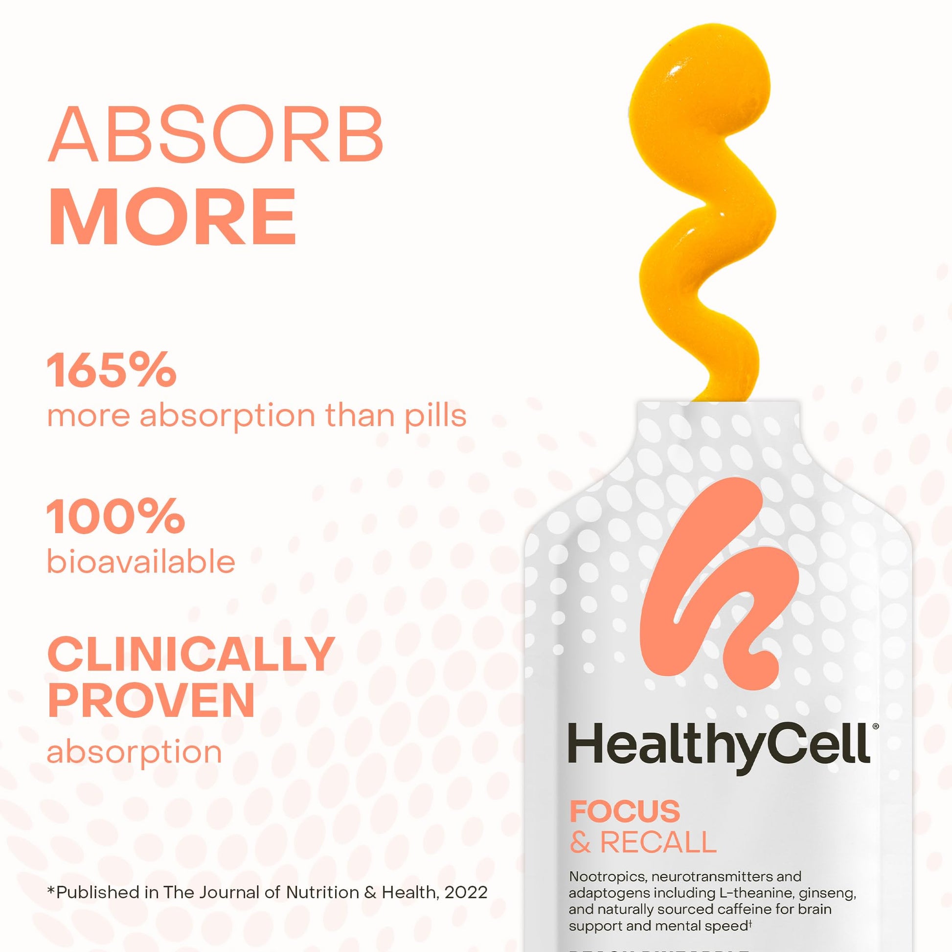 Healthycell Focus & Recall, Daily Liquid Brain Supplement for Focus & Memory - Nootropics Supplement for Concentration & Alertness with L-Theanine, Omega-3 & Taurine - 14 Gel Packs HealthycellAu supplements