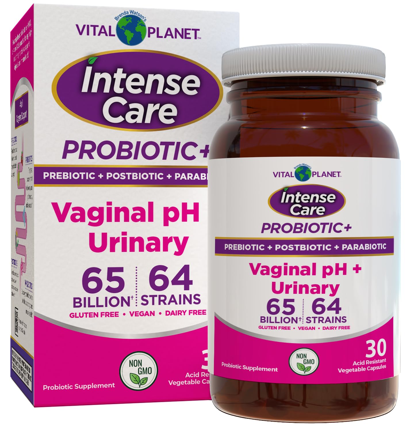 Vital Planet - Intense Care Vaginal pH & Urinary Probiotics, Prebiotics, Postbiotics, Parabiotics, 4-in-1 Refrigerated Supplement for Adults, 65 Billion CFU, 64 Strains, Digestive and Immune, 30 ct Vital PlanetAu supplements