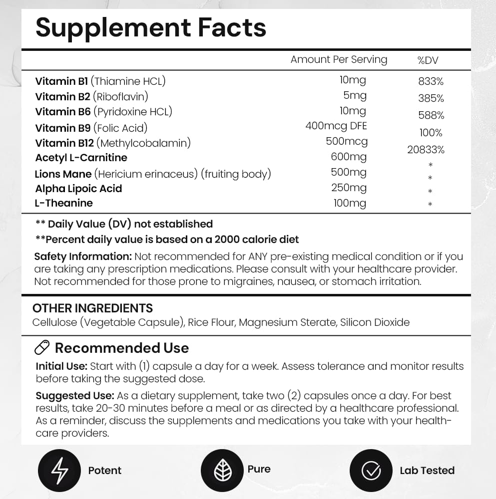 Elite Brain - Nootropic Supplement for Focus, Memory & Mental Clarity – Caffeine-Free Natural Energy with Lion’s Mane, L-Theanine & Vitamin B Complex (60 Capsules) ACEWORKZAu supplements