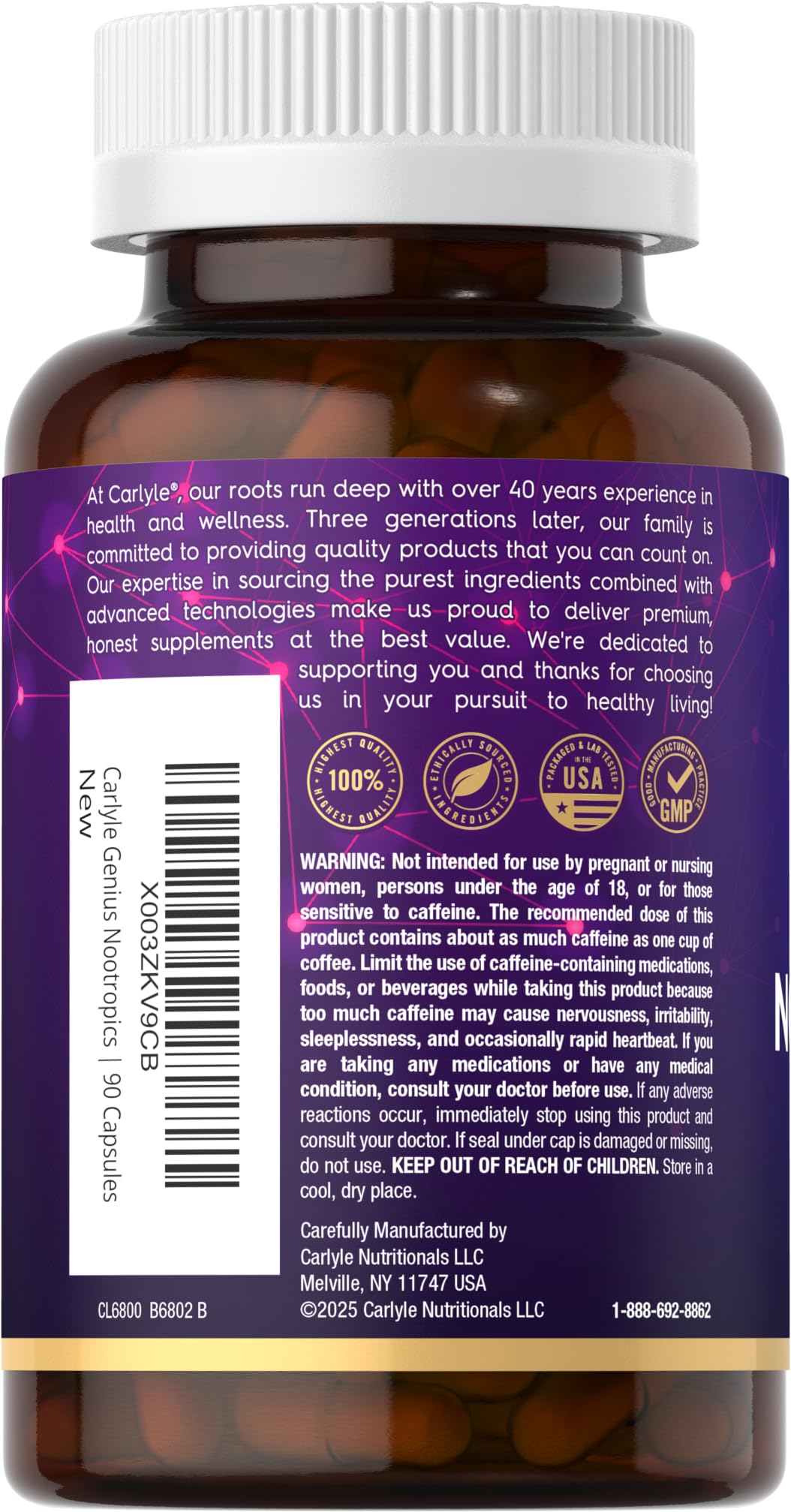 Carlyle Brain Nootropic Supplement | 90 Capsules | with Caffeine, B12, and Guarana Extract | Non-GMO & Gluten Free CarlyleAu supplements