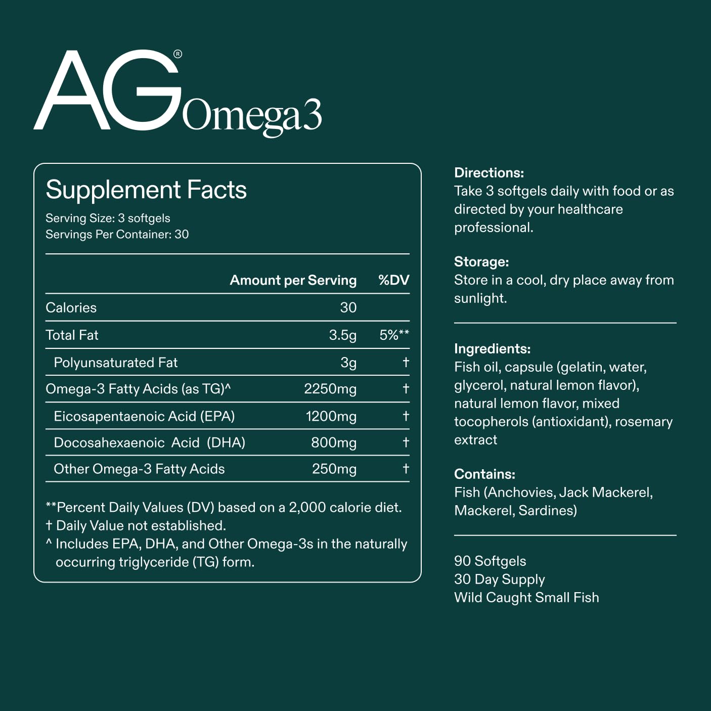 AG1 Omega 3 Fish Oil Softgels – 2000mg EPA & DHA from Wild-Caught Fish, Supports Heart, Brain & Joint Health | 90 Capsules | Athletic Greens Supplement AG1Au supplements