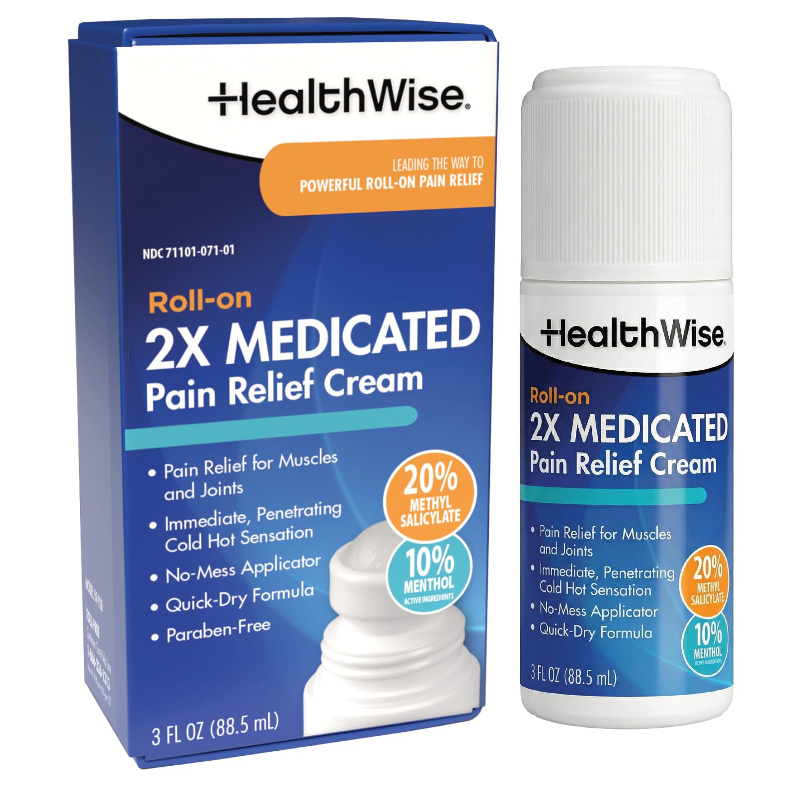 HealthWise 2X Medicated Roll-On | 10% Menthol + 20% Methyl Salicylate | Pain Relief Cream | 3 oz. 88.5 mL | Quick-Dry Formula | Immediate Penetrating Action | Topical Analgesic HealthWiseAu supplements