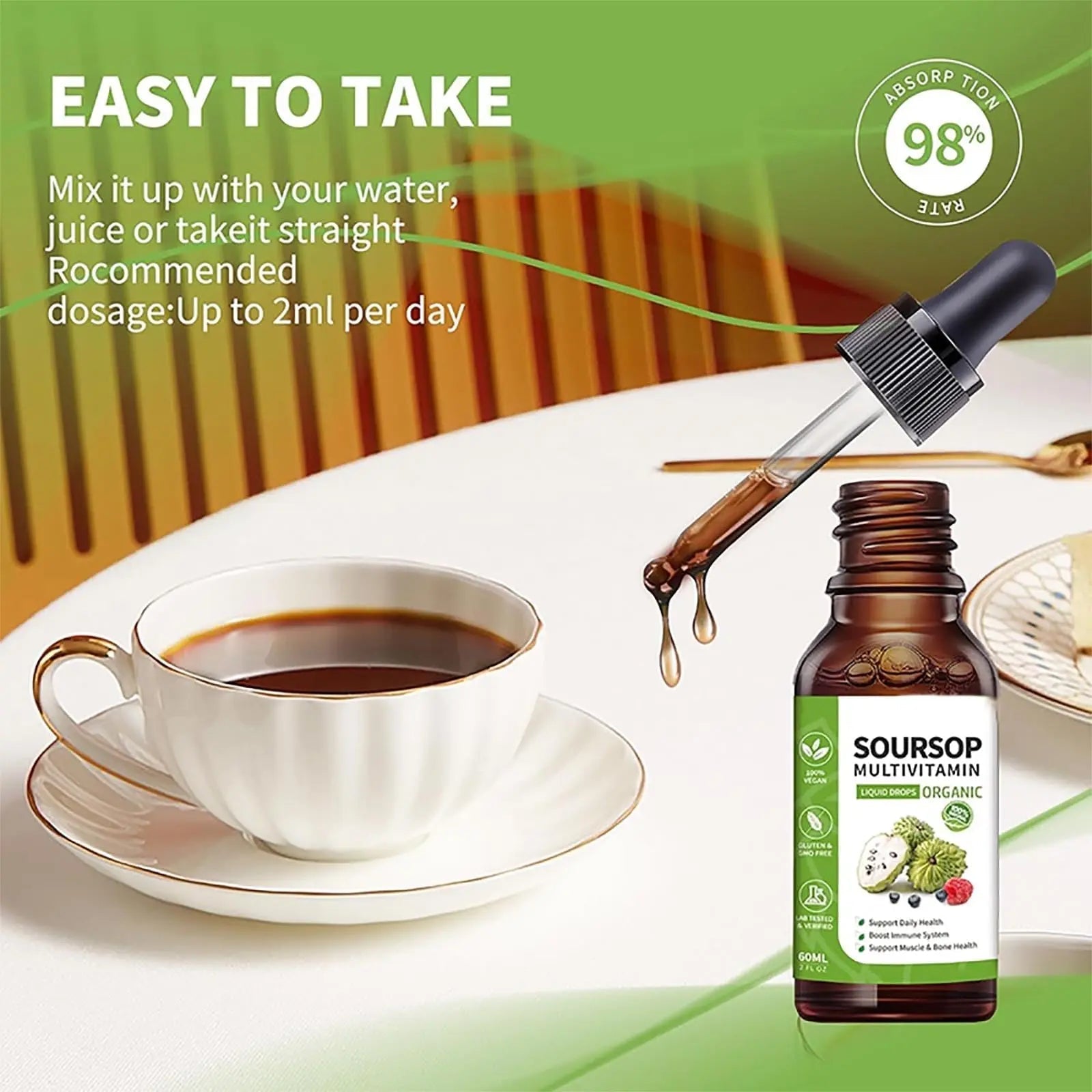 Soursop Bitters Liquid 2 Fl Oz, Soursop Graviola Leaf Extract Liquid Drop, Soursop Multivitamin Liquid Drops Organic for Cell Support, Immune System, Relax bogomoAu supplements
