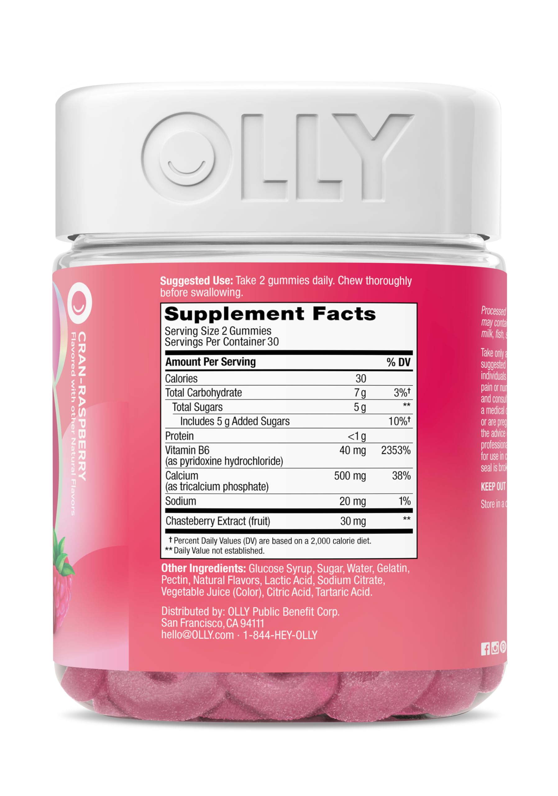 OLLY Period Hero Gummies, PMS Support Supplement,* Chasteberry, Vitamin B6, Calcium, Cran-Raspberry Flavor, 30 Day Supply - 60 Count OLLYAu supplements