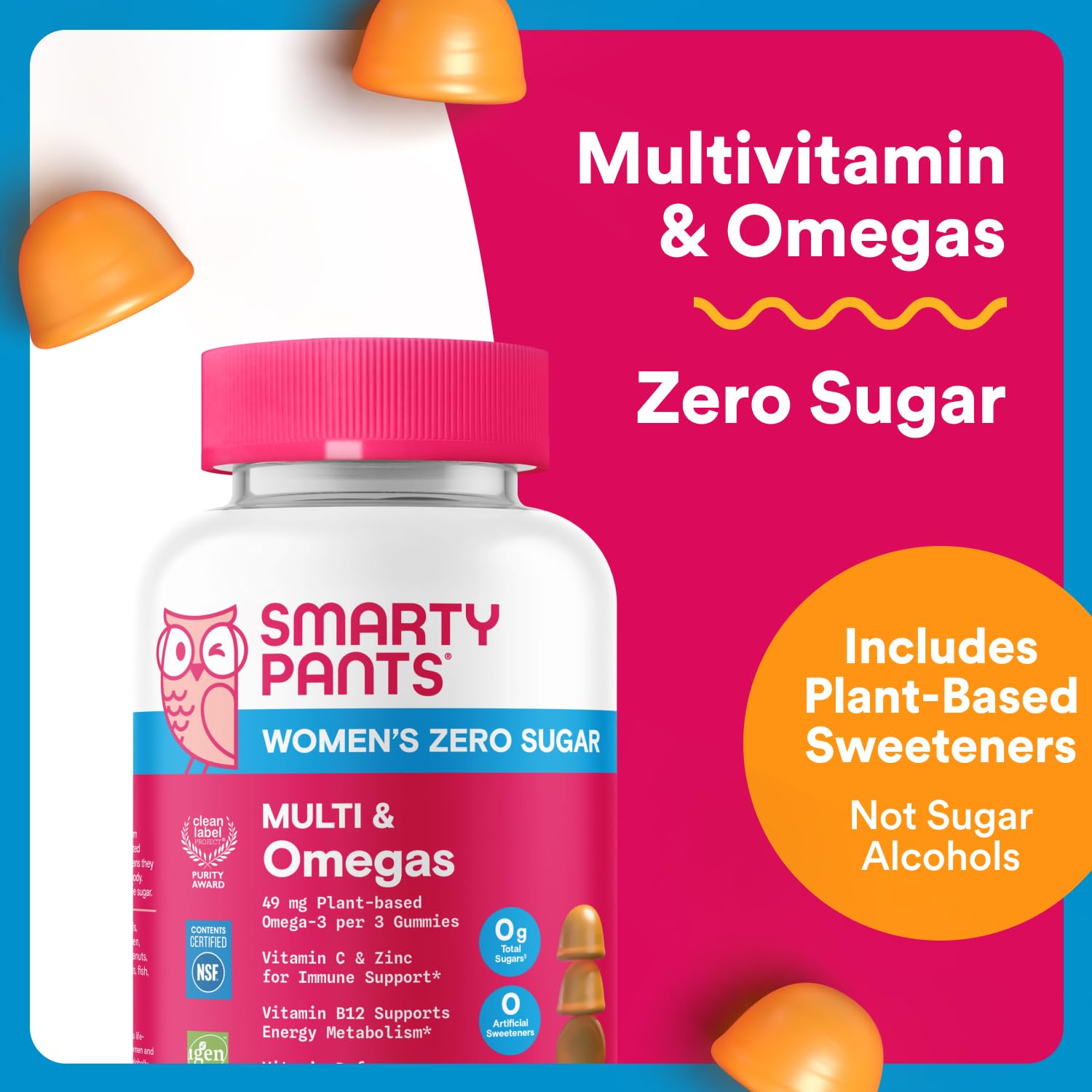 SmartyPants Zero Sugar Women’s Multivitamin Gummies: Biotin, Methylfolate, Omega 3 (ALA), Vitamin D3, C, Vitamin B12, B6, A, K, Zinc, Inositol SmartyPantsUS supplements
