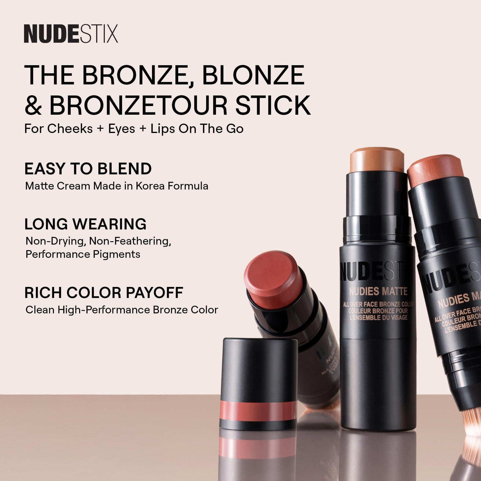 Nudestix Nudies Bronze All Over Matte Bronzing Stick – 3-in-1 Cream Bronzer for Cheeks, Eyes & Lips with Built-In Brush | Natural Contour & Sun-Kissed Glow | Bondi Bae NudestixAu supplements