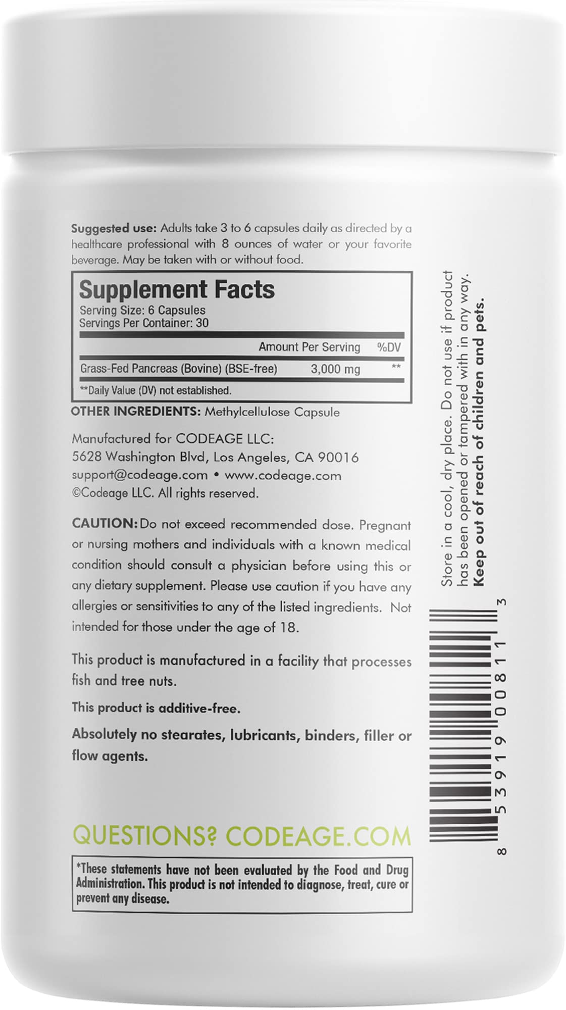 Codeage Grass Fed Beef Pancreas Supplement Glandulars - Freeze Dried, Non-Defatted Desiccated Beef Pancreas Pills – Pancreatic Enzymes Diet Meat - Pasture Raised Bovine Vitamins - 180 Capsules CodeageAu supplements