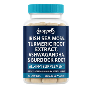 Droppels Irish Sea Moss Capsules with Turmeric Root, Ashwagandha, Black Pepper & Burdock Root – Natural Mineral Blend for Immune, Digestion, Joint & Energy Support – Vegan, Non-GMO – 60 Capsules DroppelsAu supplements
