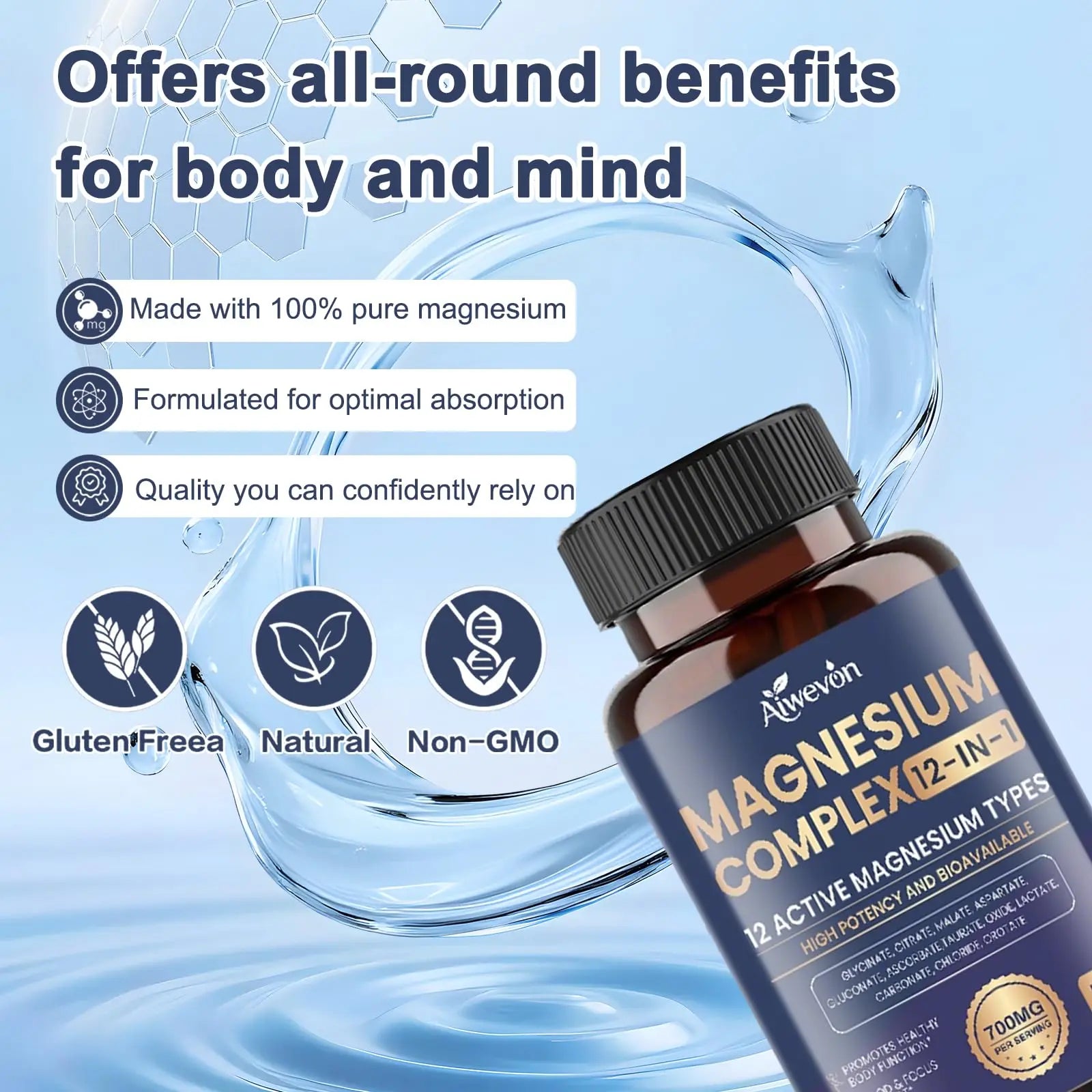Magnesium Complex 700mg, 12 in 1 Magnesium Supplement with Glycinate, Citrate, Malate, Oxide, Taurate & Orotate, High Absorption Magnesium for Sleep, Muscle, Nerve & Heart Support, Vegan, 120 Capsules Aiwevonnz supplements