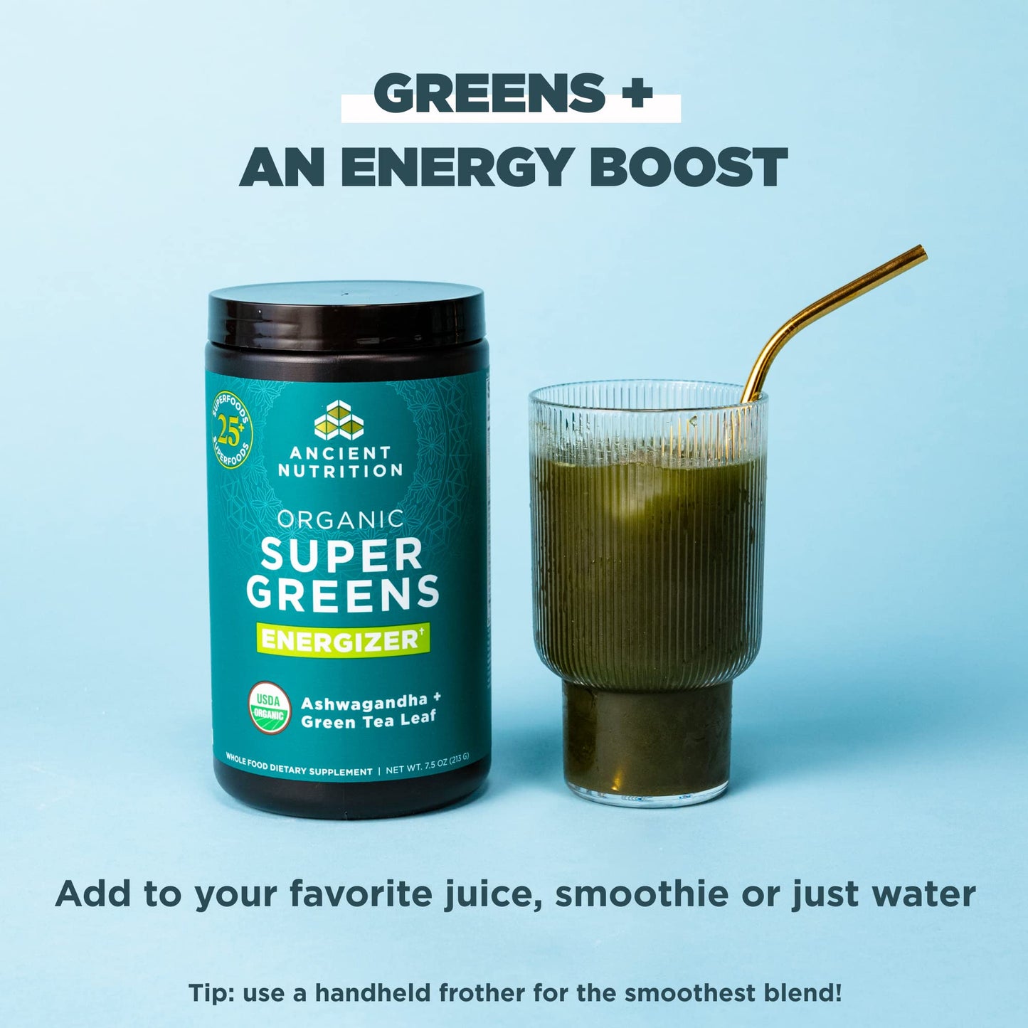 Ancient Nutrition Supergreens Energizer Powder, Organic Superfood Powder with Caffeine Ancient NutritionUS supplements