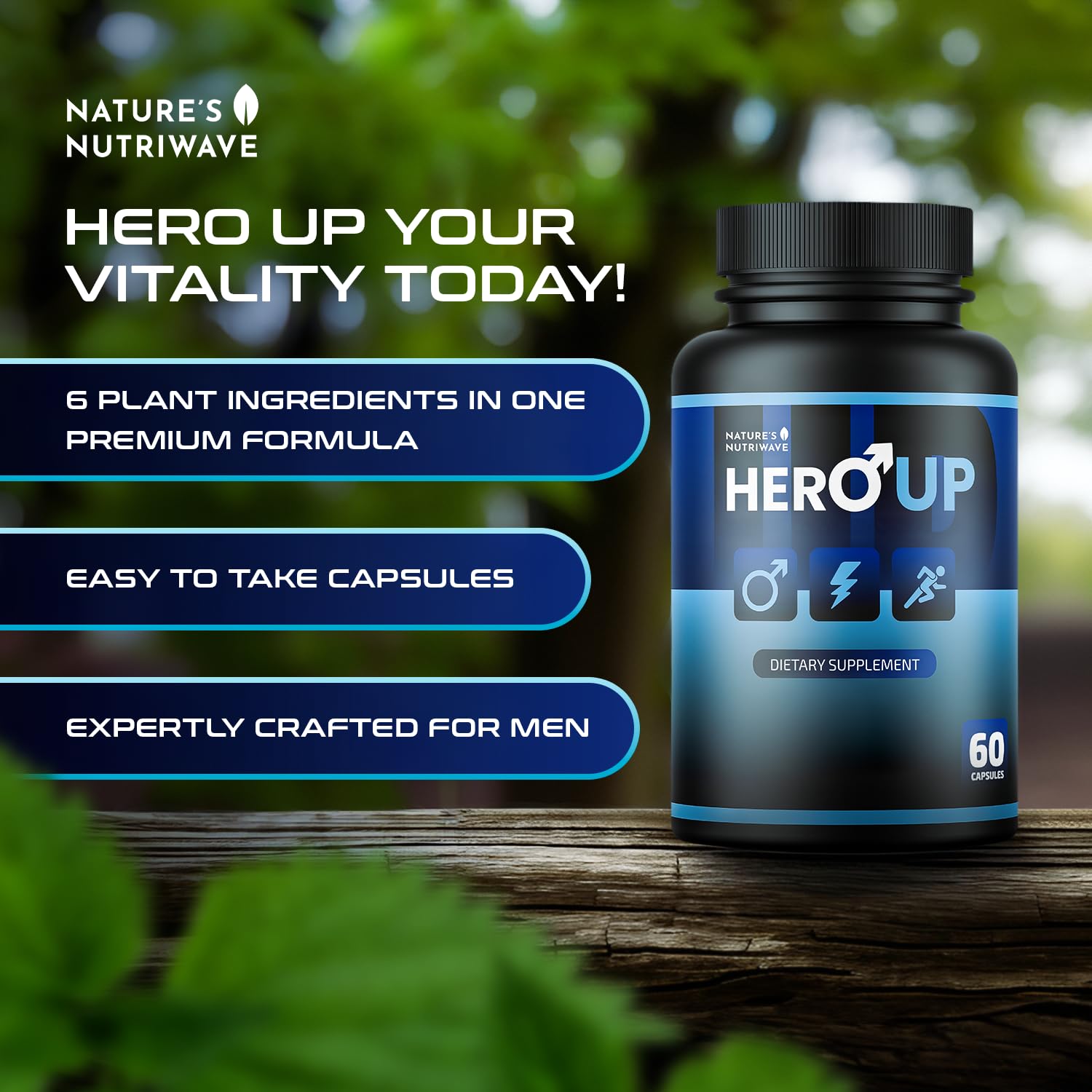HeroUP - Natural Wellness Supplement with Plant-Based Ingredients – Non-GMO, Stimulant-Free | Made in the USA, GMP-Certified | 60 Capsules, 6 Month Suppy Nature’s NutriWaveAu supplements