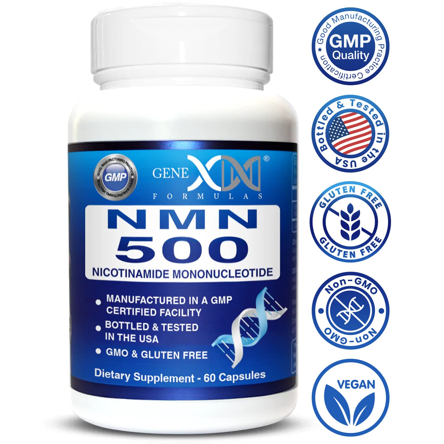 Genex Formulas NMN 500mg - 99% Pure Shelf Stabilized Supplement Capsules for Increased NAD Levels & Healthy Aging, GMP Certified, 500mg per Serving, 60 Capsules Genex FormulasAu supplements