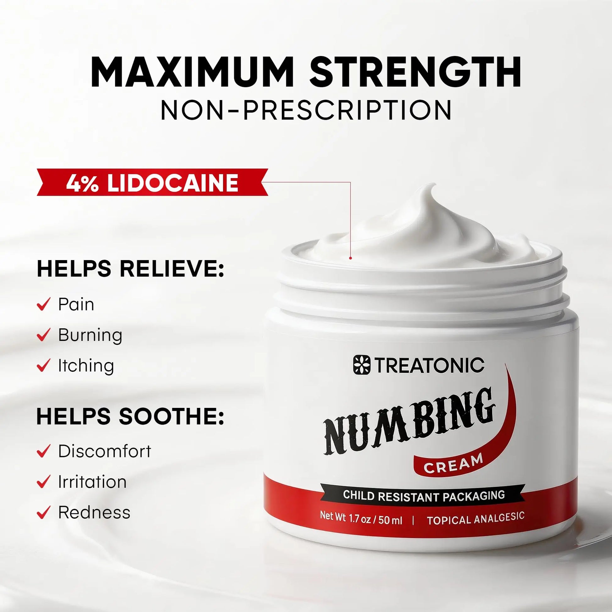 Treatonic Numbing Cream: Extra Strength Numbing Cream for Discomfort, Burning, Itching, & After Sun - Maximum Strength Topical Anesthetic with Menthol & Emu Oil for Toes Feet Hands Legs Arms – 1.7oz TreatonicAu supplements