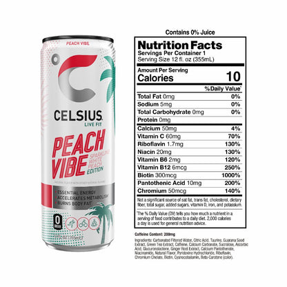 CELSIUS Sparkling Peach Vibe, Functional Essential Energy Drink, 12 Fl Oz CELSIUSUS supplements