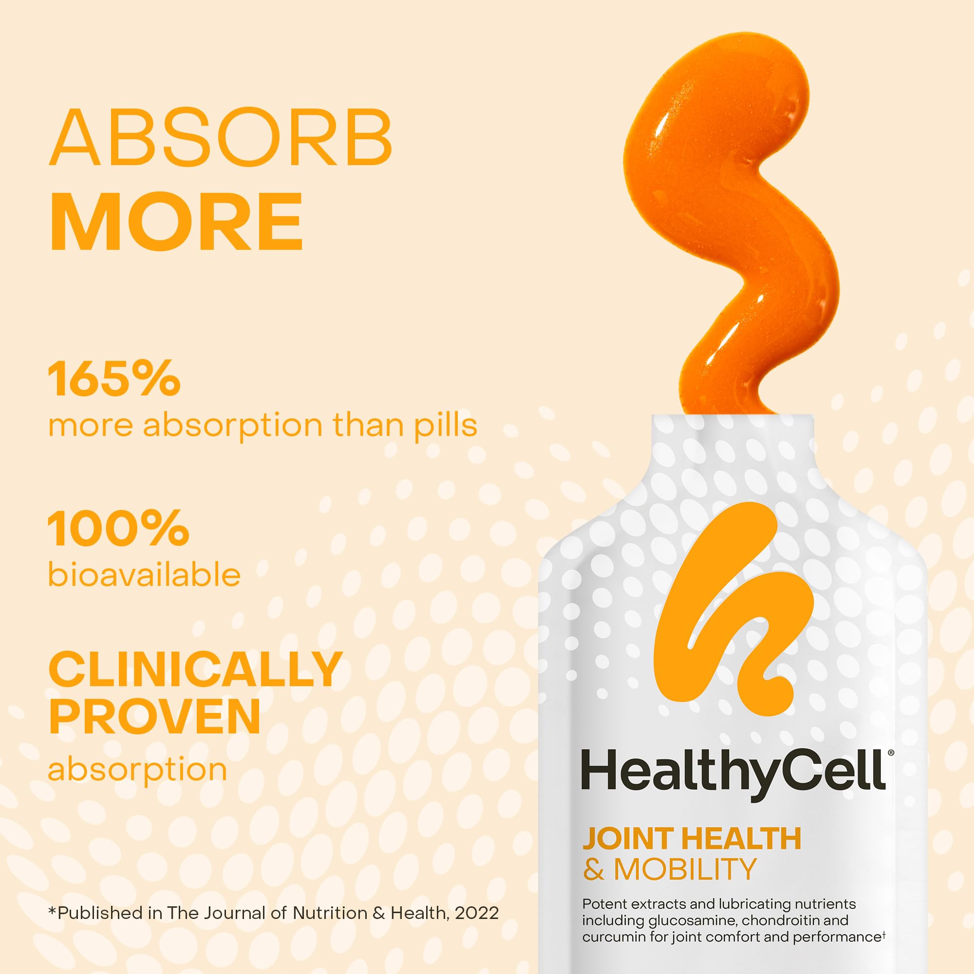 Healthycell Joint Health & Mobility Daily Liquid Supplement - Joint Support Supplement, Inflammation Response, Cartilage & Flexibility with Curcumin, Glucosamine & Chondroitin - 30 Gel Packs HealthycellAu supplements