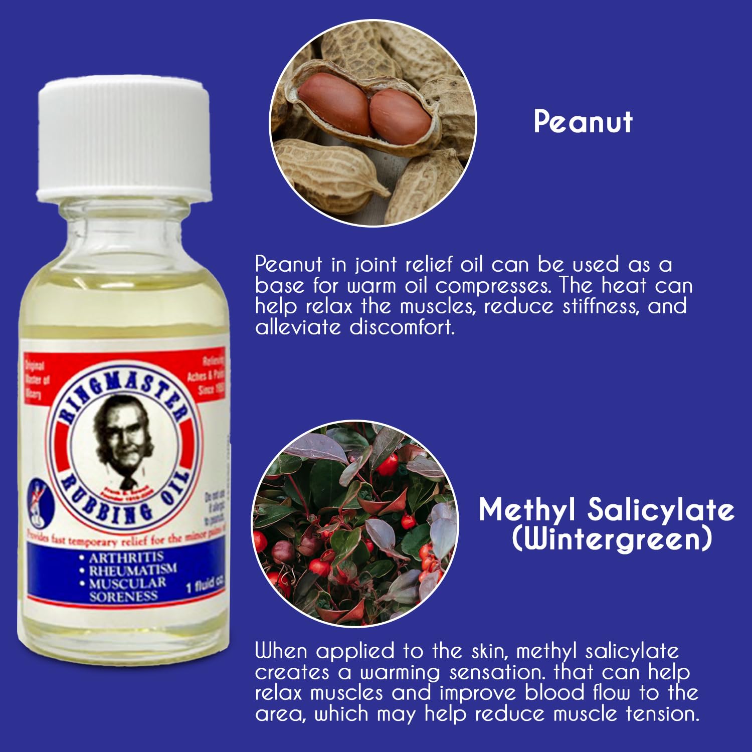Ringmaster Rubbing Oil Pain Relief Since 1950 Made in USA for Arthritis, Rheumatism, Muscular Joint Soreness (1 oz) Ringmaster Rubbing OilAu supplements
