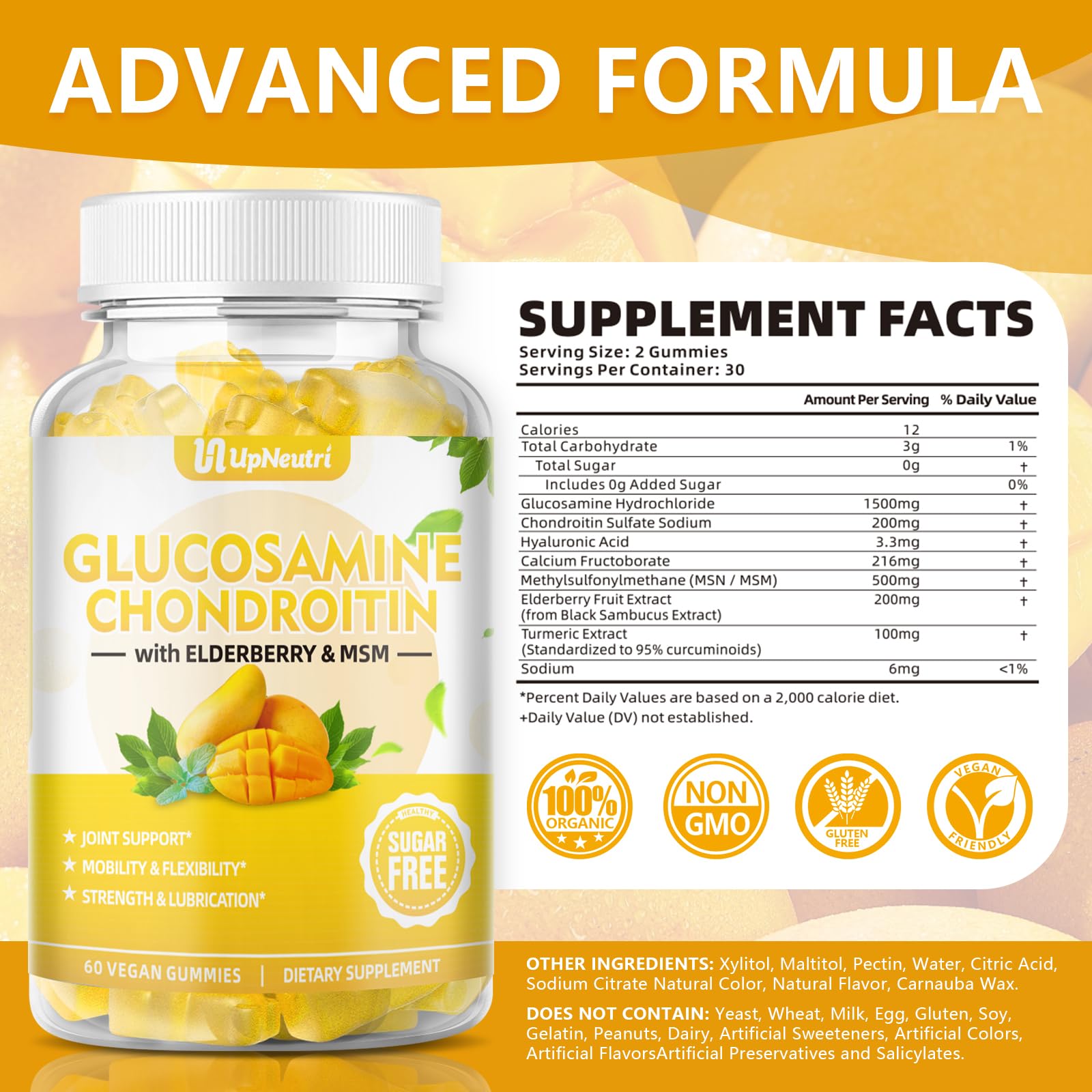 Sugar Free Glucosamine Chondroitin Gummies, Extra Strength 1500mg Glucosamine UPNEUTRIAu supplements