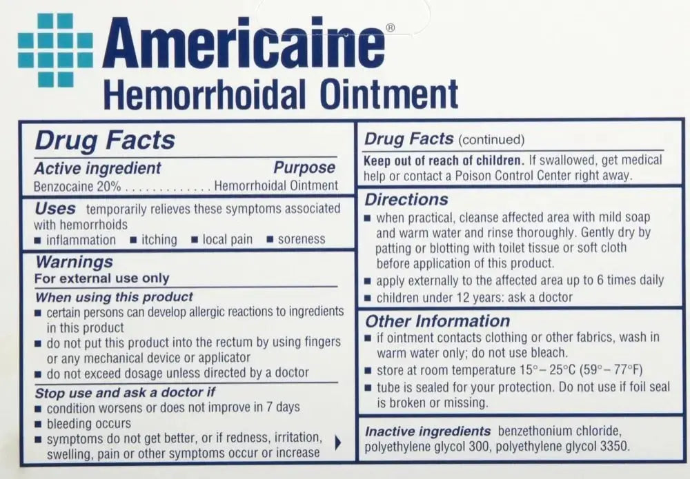 Americaine Hemorrhoidal Ointment Maximum Strength 20% Benzocaine 1 oz AmericaineAu supplements