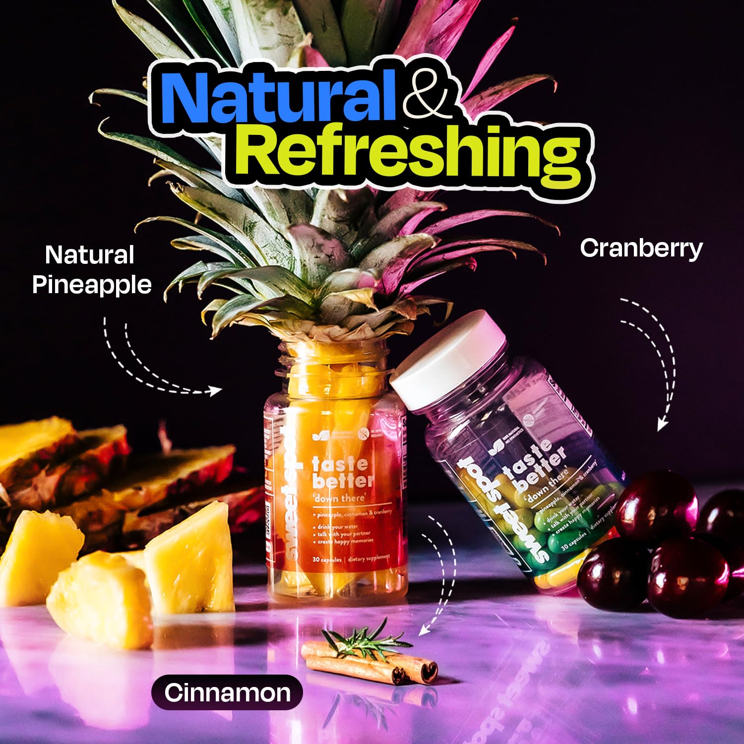 Pineapple Probiotics for Men – 625mg Sweet Spot Formula with Pineapple Extract, Cranberry & Cinnamon, Supports pH Balance & Freshens Taste, 60 Capsules, Made in the USA TASTE THE SWEET SPOTAu supplements