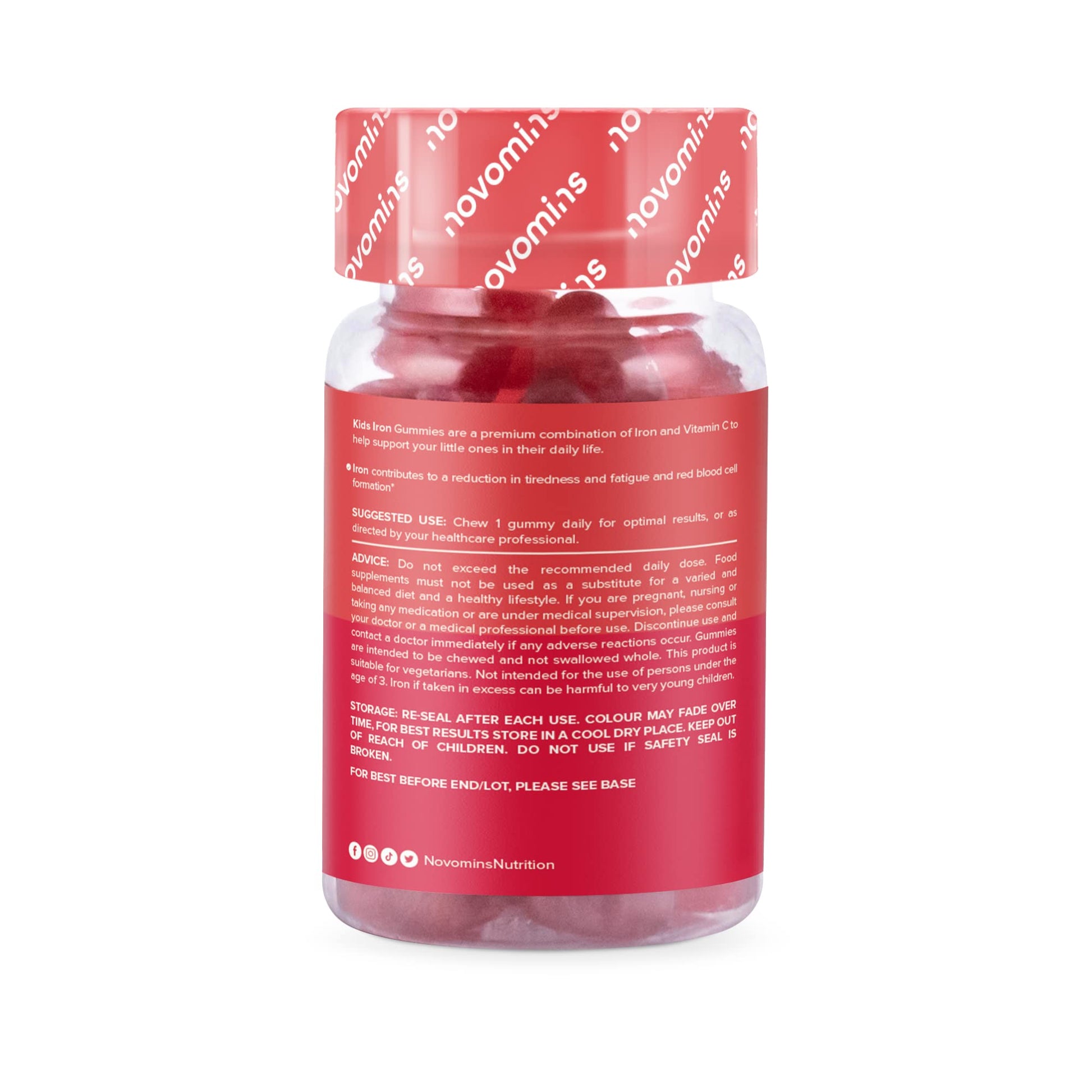 Kids Iron Gummies – Iron Supplement for Kids – Energy & Immune System – Vegan novominsUS supplements