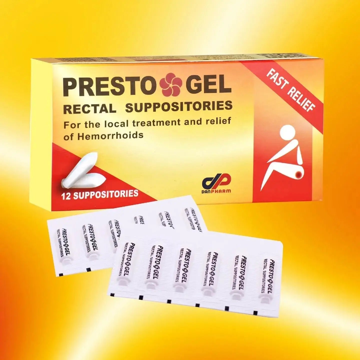 Presto Gel - Natural Hemorrhoid Rectal Suppositories - Rapid Hemorrhoid Treatment and Relief from Itching, Swelling, Burning and Discomfort - Pack of 12 DAN PharmAu supplements