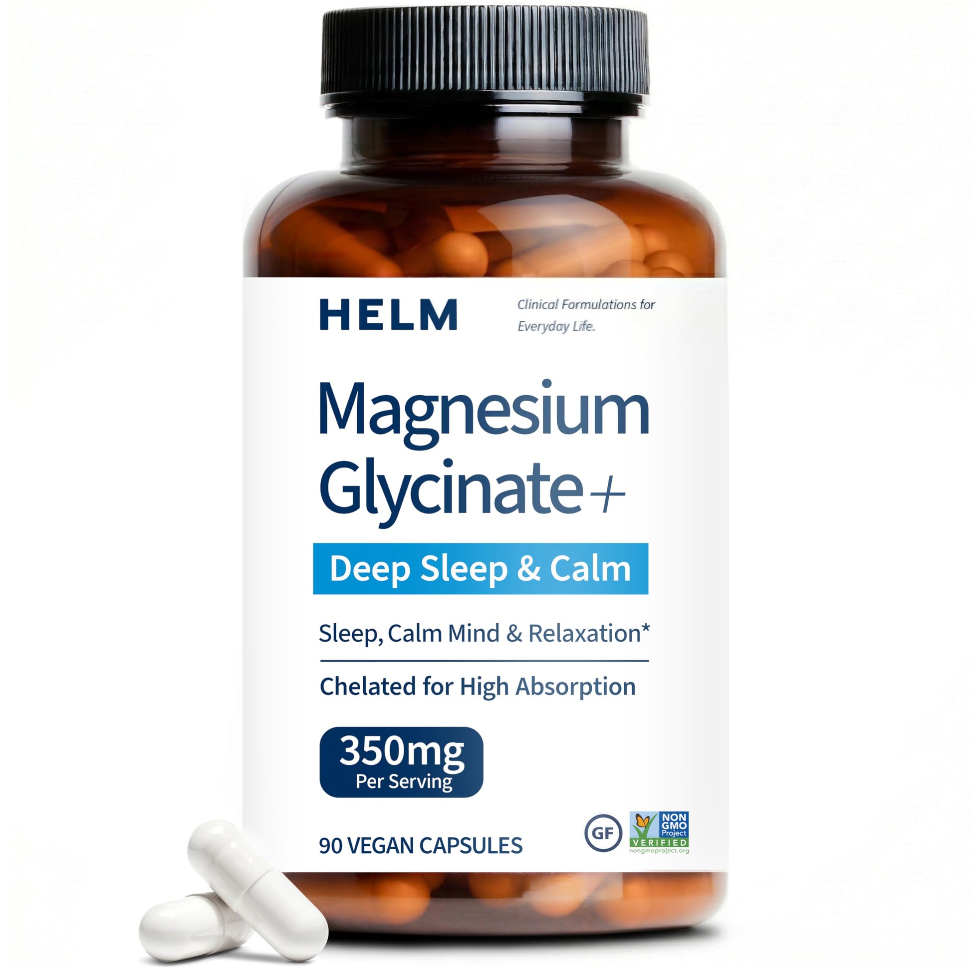 Pure Magnesium Glycinate - Magnesium for Sleep, Stress, Muscle & Nerve Support - High-Absorption, Non-GMO, Vegan - 90 Capsules (350mg) Helm NutritionAu supplements
