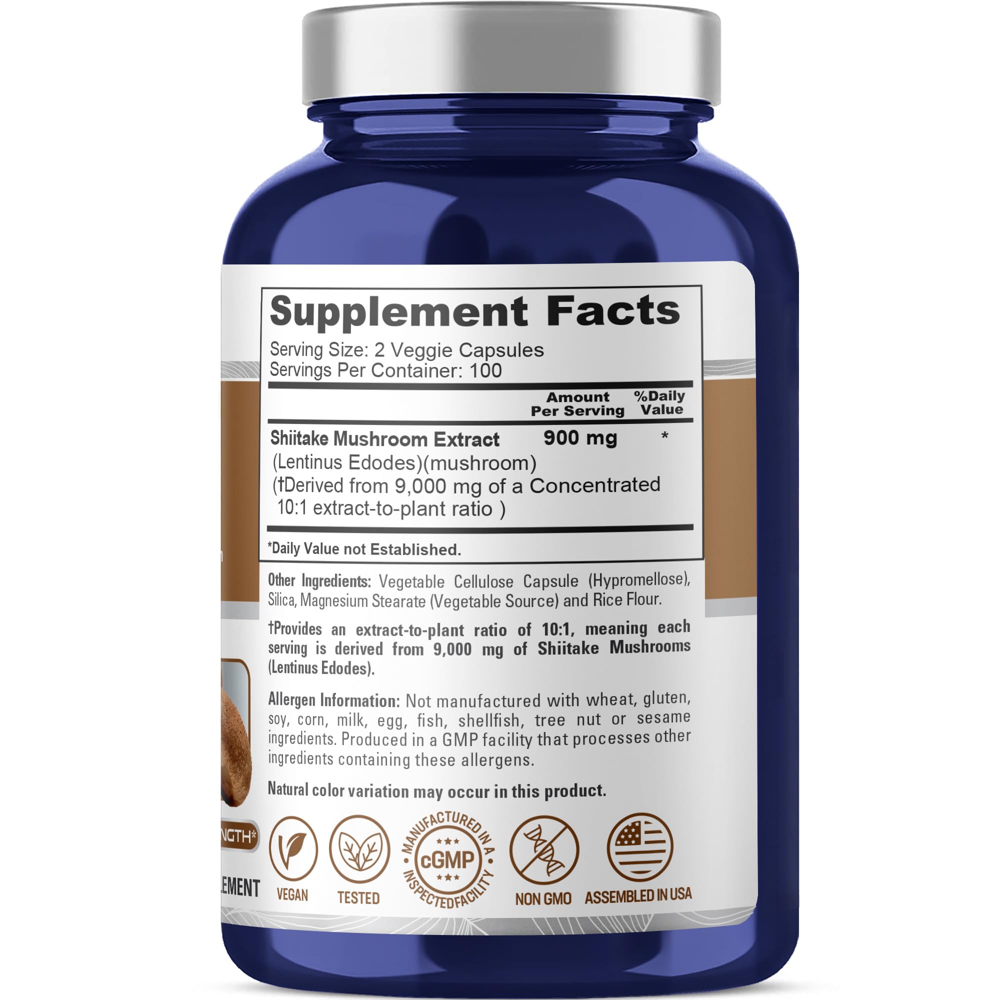 NusaPure Shiitake Mushroom 10:1 Extract, 900 mg Equivalent to 9000mg 200 Veggie Capsules (Non-GMO, Vegan) NusaPureAu supplements