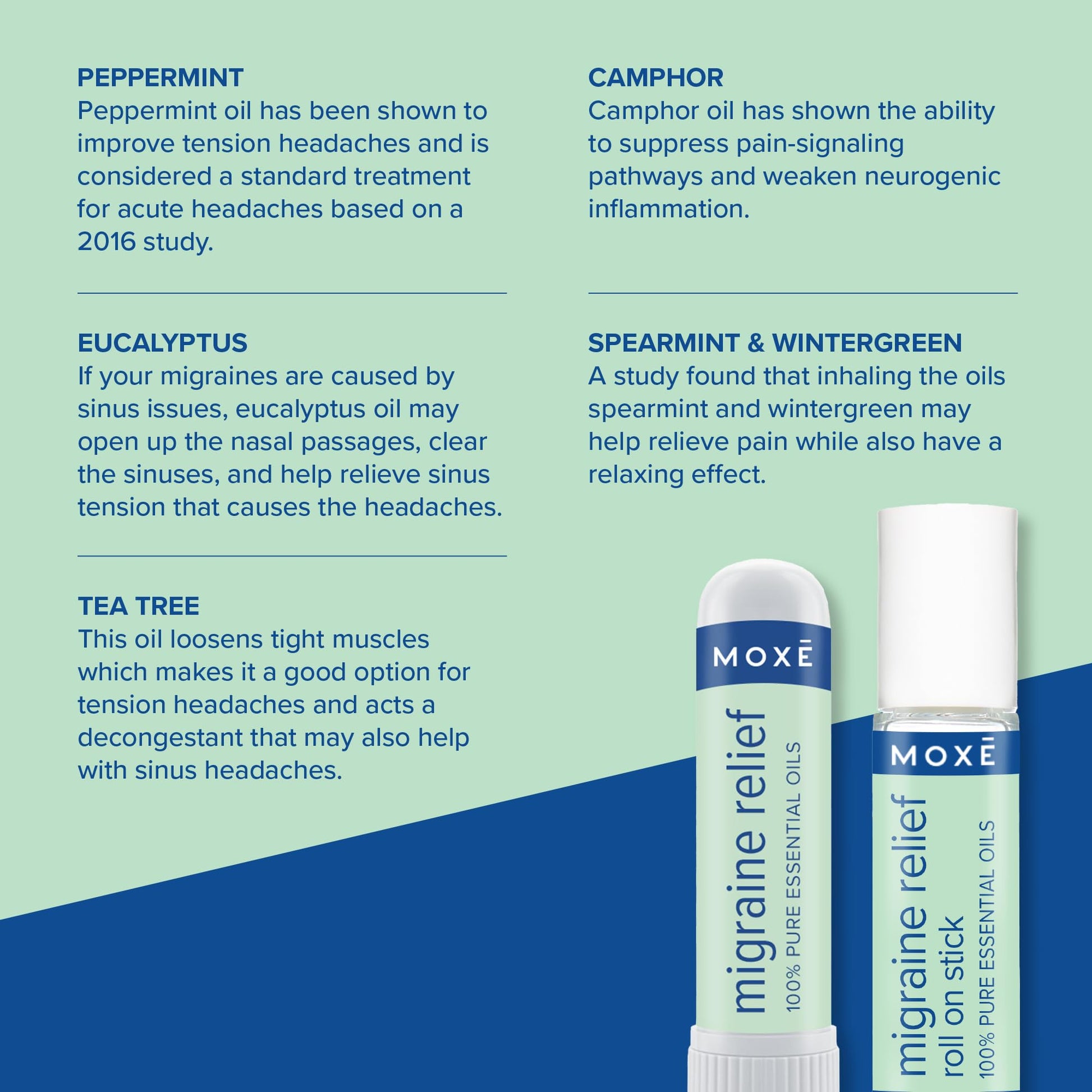 MOXE Migraine Rollon Stick & Nasal Inhaler, Fast Cooling Comfort for Headaches & Tension, Non-Medicated Soothing Vapors, Peppermint, Eucalyptus, and Other Essential Oils, Metal Roller, Made in USA MOXEAu supplements