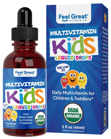 Feel Great Vitamins Organic Multivitamin Liquid Drops for Toddlers & Kids | Daily Essential Nutrients for Healthy Growth | The Feel Great Vitamin CompanyAu supplements