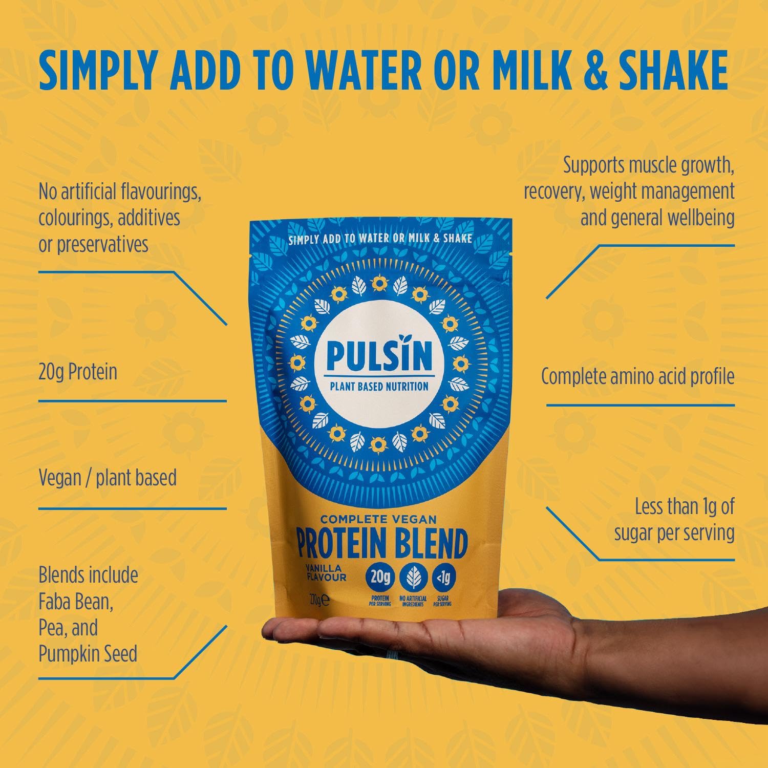 Pulsin plant based nutrition,Complete vegan protein blend,Vanilla flavour 270 g PulsinAu supplements