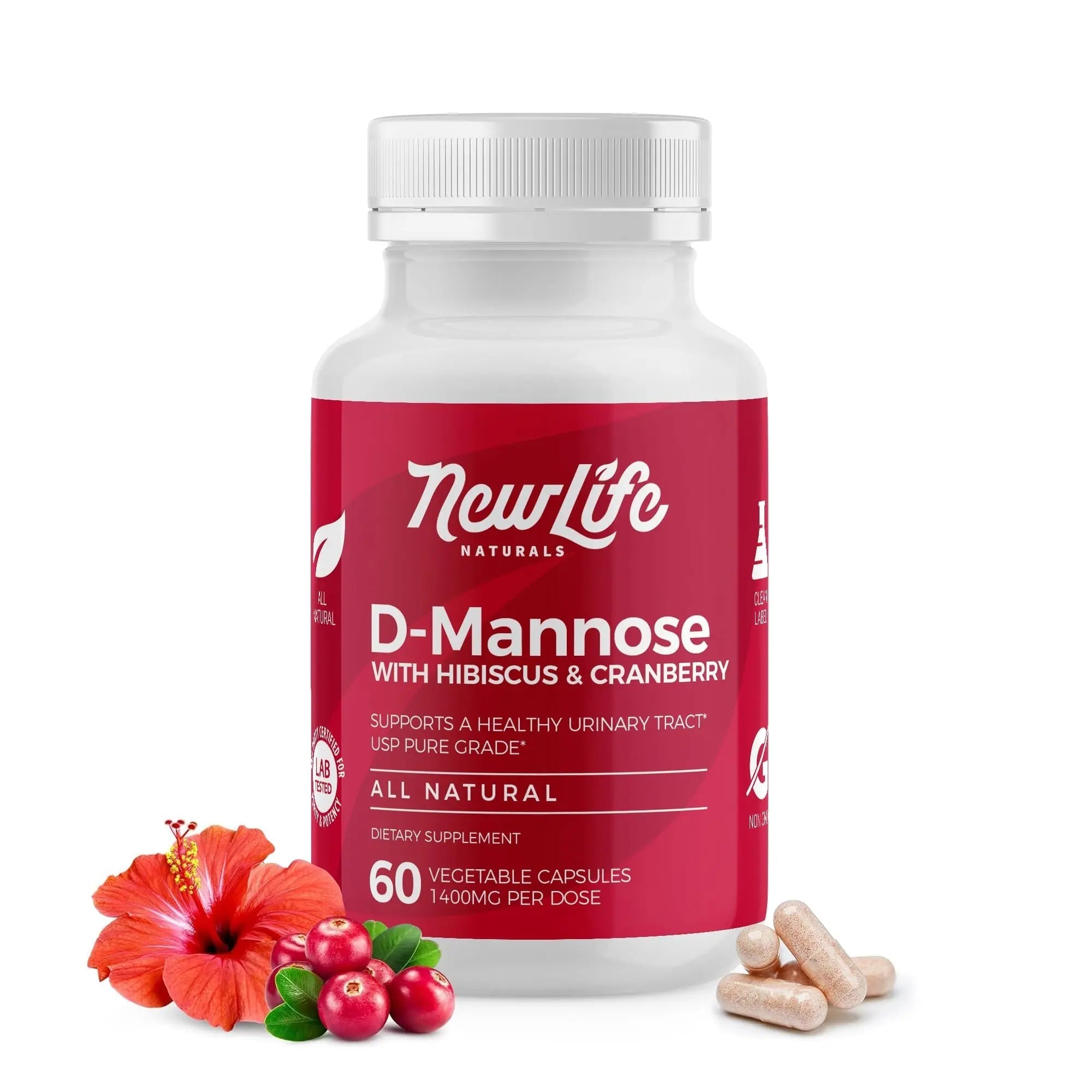 NewLife Naturals D-Mannose Capsules | w/Cranberry and Hibiscus Extracts | Natural Urinary Tract Health Supplement | 1400mg Pure Veggie Powder | 60 Veggie Capsules NewLife NaturalsAu supplements