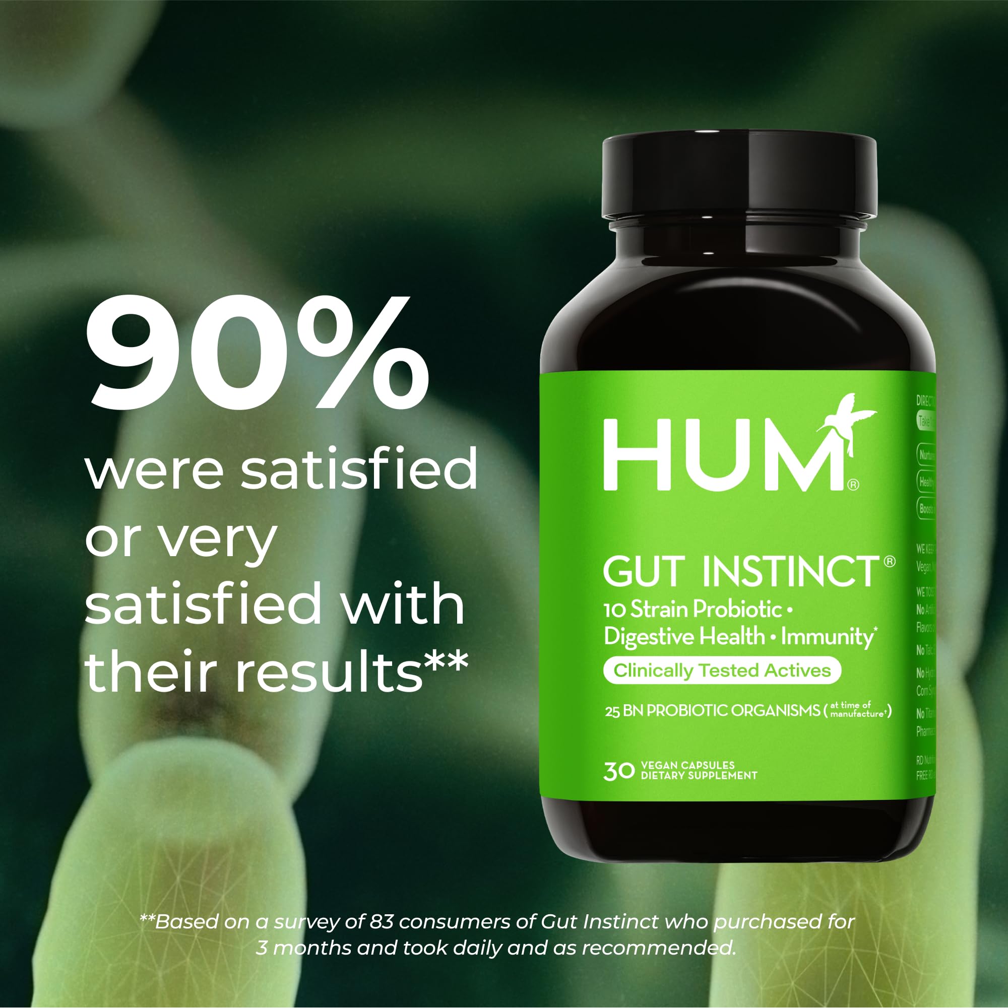 HUM Gut Instinct Daily Probiotics for Women and Men, Digestive Health, Lactobacillus, Bifidobacterium Strains for Immune Support, Probiotic Supplement for Healthy Gut Diversity, 30 Capsules HUMAu supplements