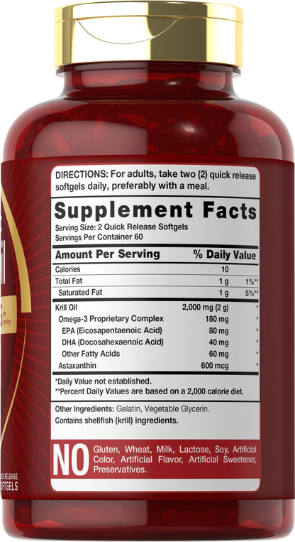 Carlyle Antarctic Krill Oil 2000 mg 120 Softgels | Omega-3 EPA, DHA, with Astaxanthin CarlyleUS supplements
