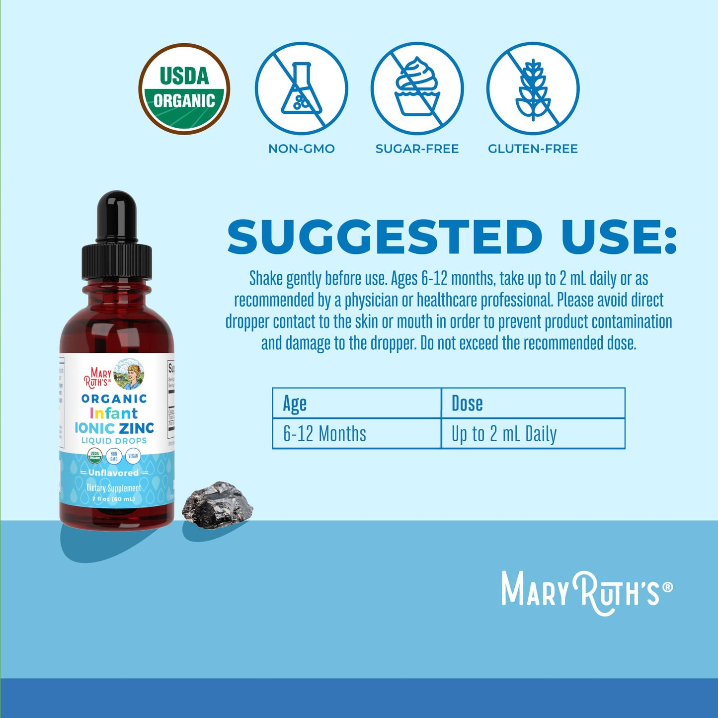 MaryRuth Organics Organic Infant Ionic Zinc Liquid Drops | Zinc Sulfate for Immune Support | Organic Glycerin | Antioxidant | Vegan | Formulated for Babies Ages 6-12 Months | 1 Month Supply | 2 Fl Oz MARYRUTH'SUS supplements