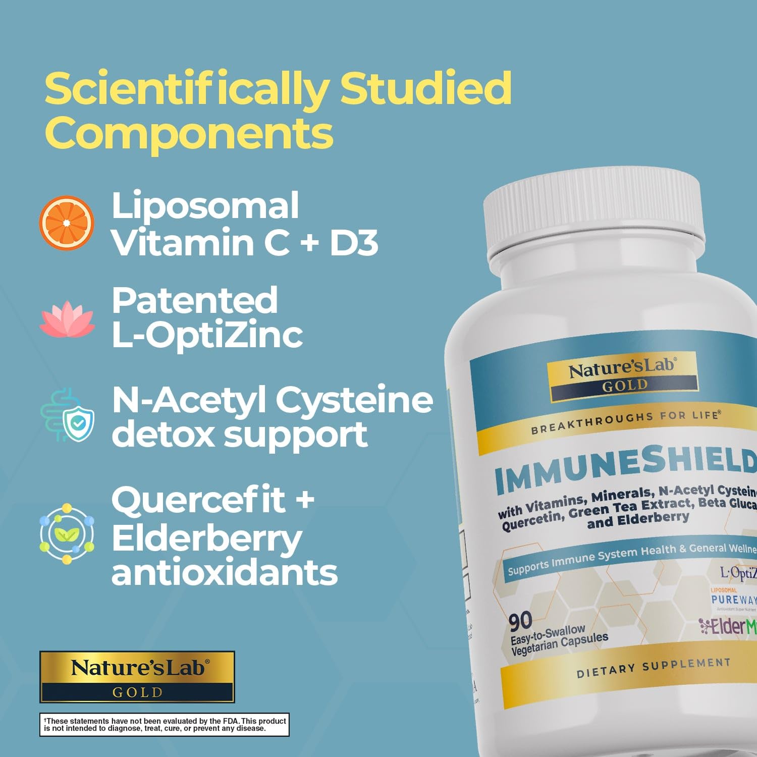 Nature's Lab Gold ImmuneShield - Supports Immune System Health & General Wellness* - 90 Capsules (30 Day Supply) Nature's LabAu supplements