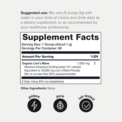 10,000mg 10x Concentrated Ultra High Strength Organic Lions Mane Powder ToniiqUS supplements