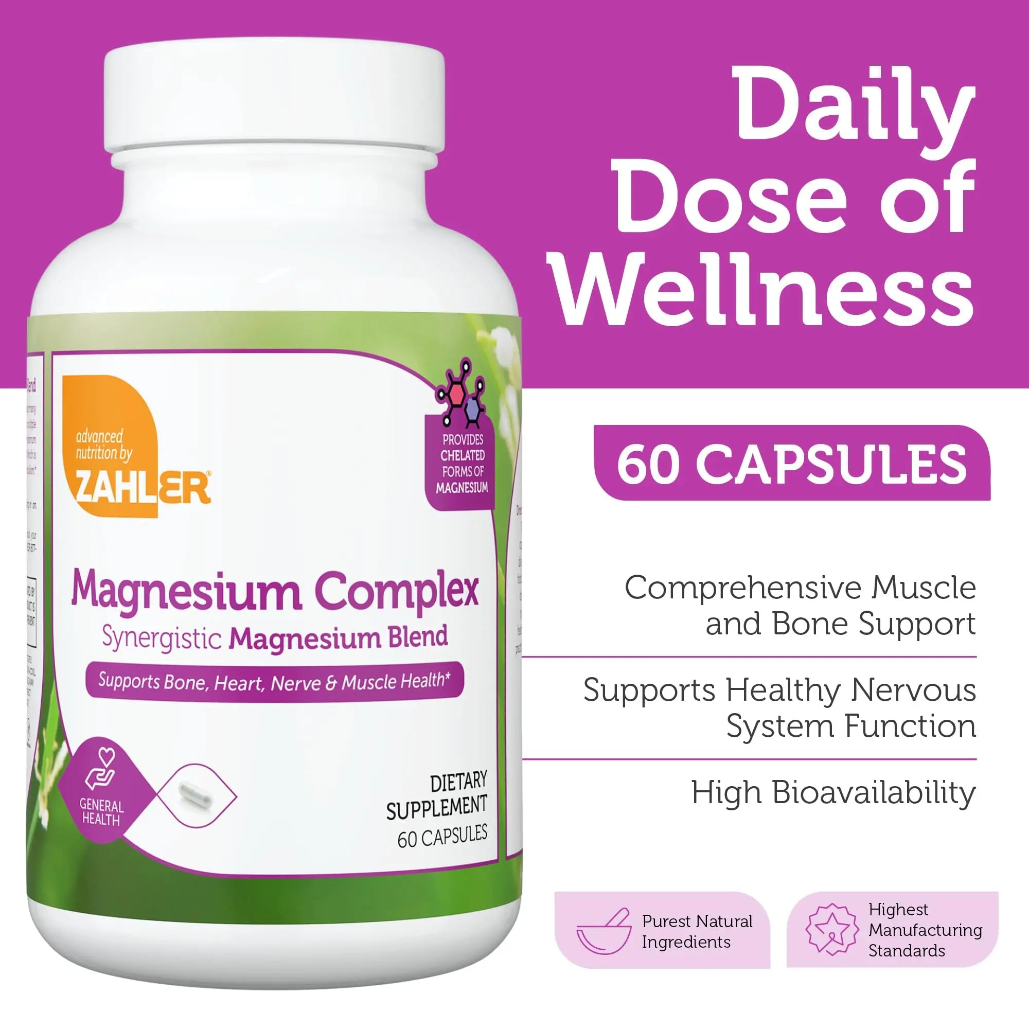 Zahler Magnesium Complex Supplement - Multi Magnesium Supplement Blend with Magnesium Glycinate, Malate, Aspartate, Taurinate and Oxide Plus Vitamin B6 - Bone Nerve Heart & Muscle Health (60 Capsules) Zahlernz supplements