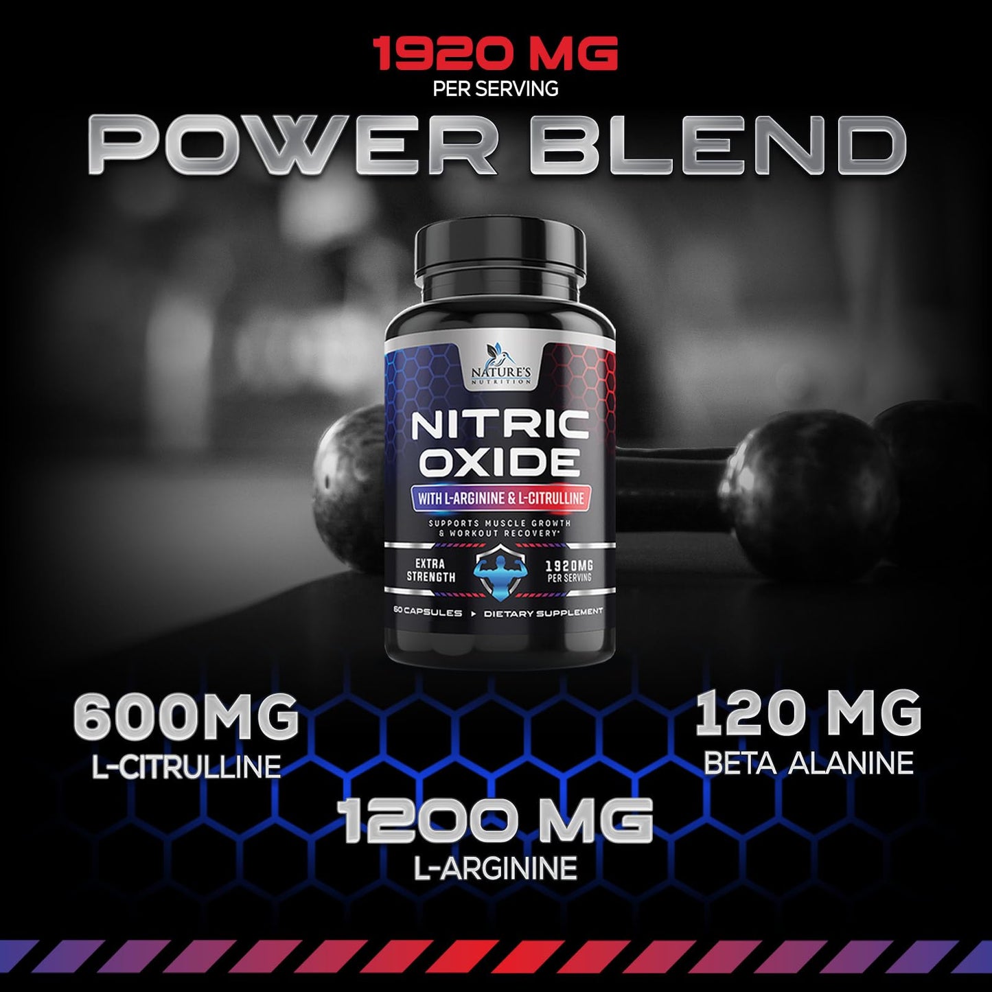 Extra Strength Nitric Oxide Supplement L Arginine 3X Strength - Citrulline Malate, AAKG Nature's NutritionUS supplements