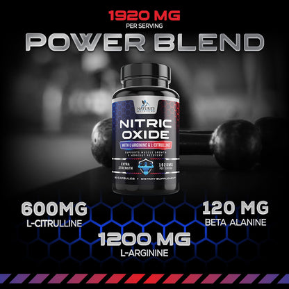 Extra Strength Nitric Oxide Supplement L Arginine 3X Strength - Citrulline Malate, AAKG Nature's NutritionUS supplements