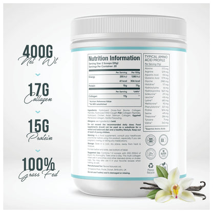 Vanilla Multi Collagen Protein Powder - 400g - Unsweetened - 5 Types of Collagen Peptides Revive NaturalsUS supplements