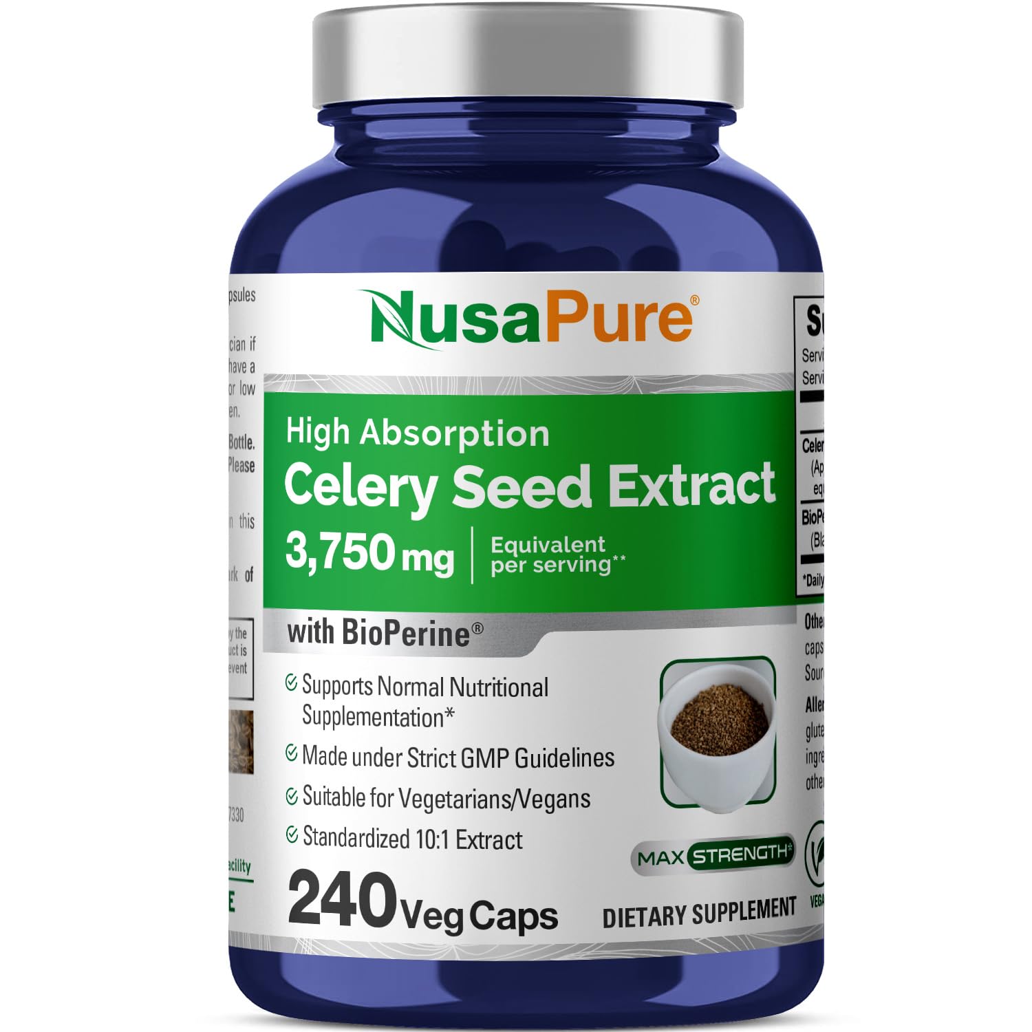 NusaPure Celery Seed Capsules 10:1 Extract, 375 mg Equivalent to 3750mg, 240 Veggie Caps, Non-GMO, Vegan NusaPureAu supplements