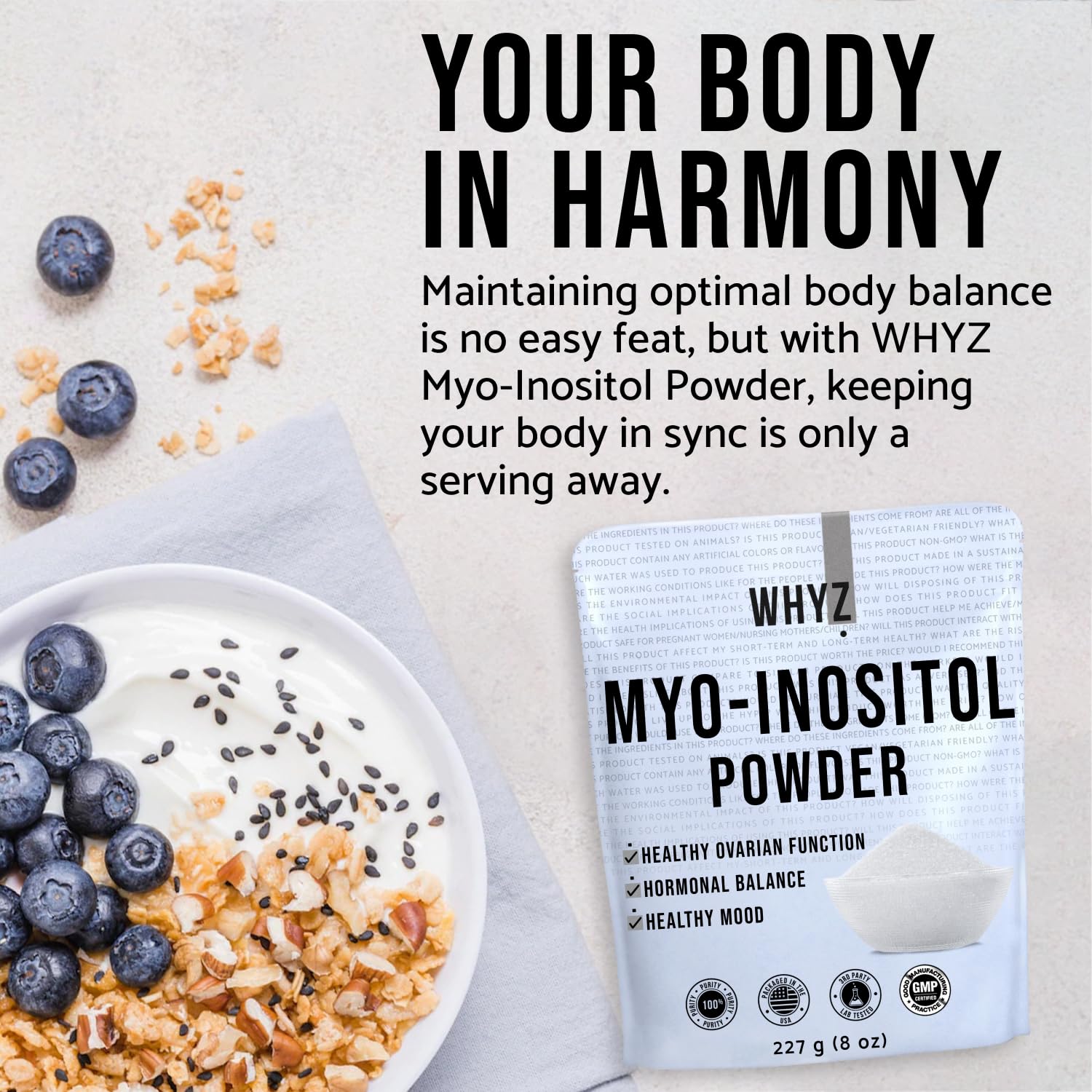 Myo-Inositol Powder 8oz, Natural Myo Inositol Supplement for Ovarian Support WHYZUS supplements