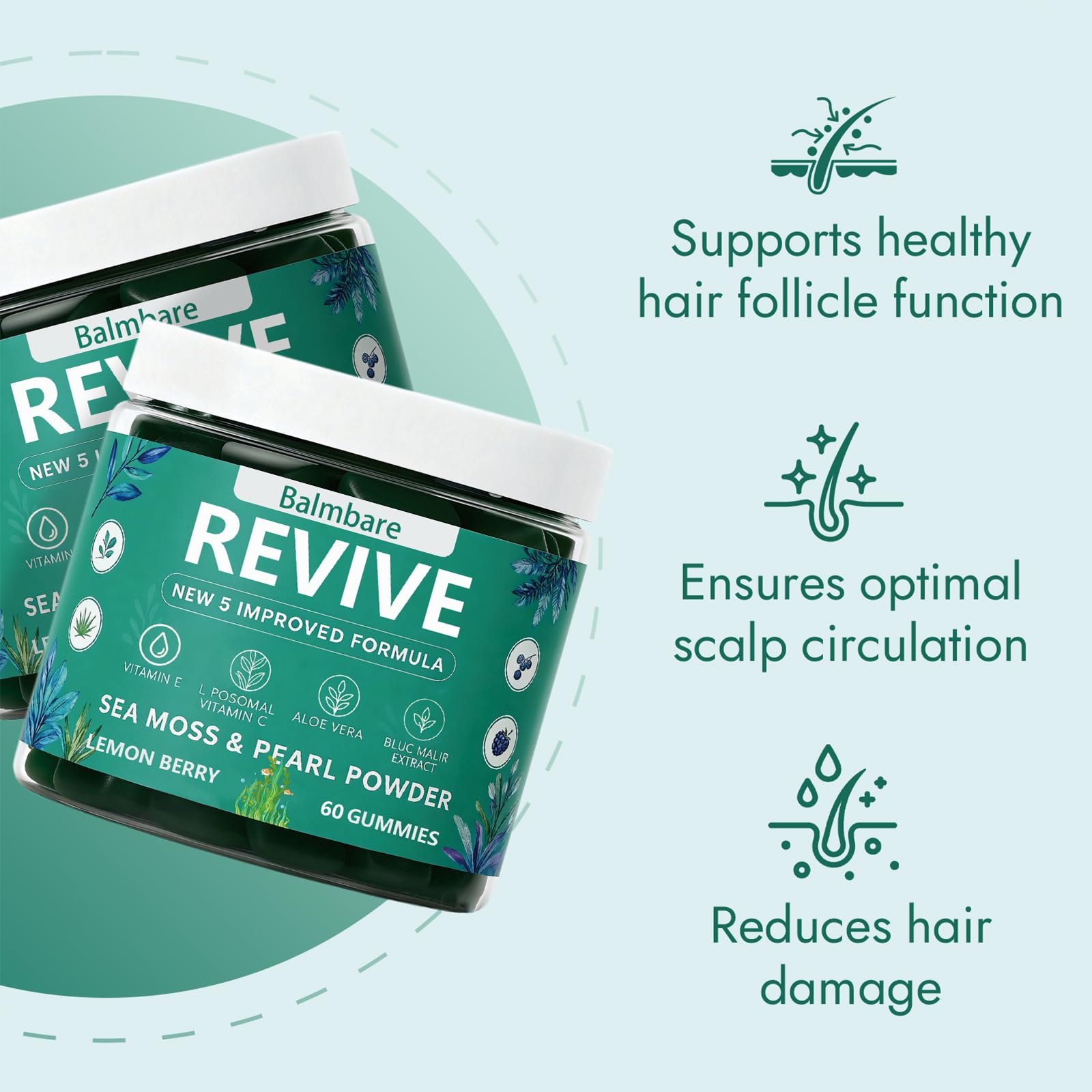 Balmbare Revive Gummies for Hair Loss, with Organic Irish Sea Moss Pearl Powder, Vitamins C & E, Aloe Vera - Supports Healthy Hair, Skin & Nails Growth (1pcs) ReviveNerveAu supplements