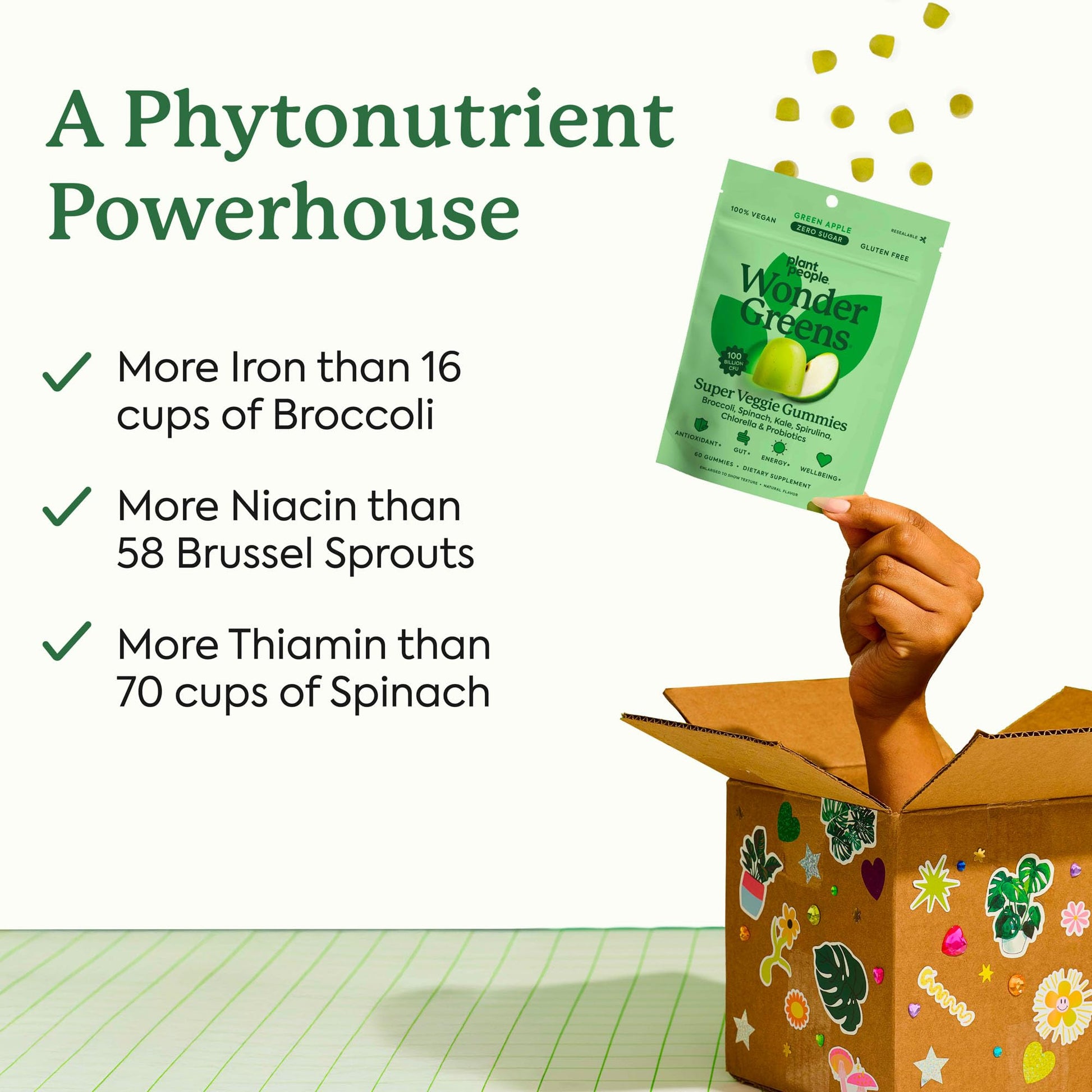 Plant People WonderGreens Veggie Gummies Super Greens with Probiotics Multivitamin Support Gummy for Wellbeing, Energy, Immune and Gut Health, Green Apple Flavor (60 Count) Plant PeopleAu supplements