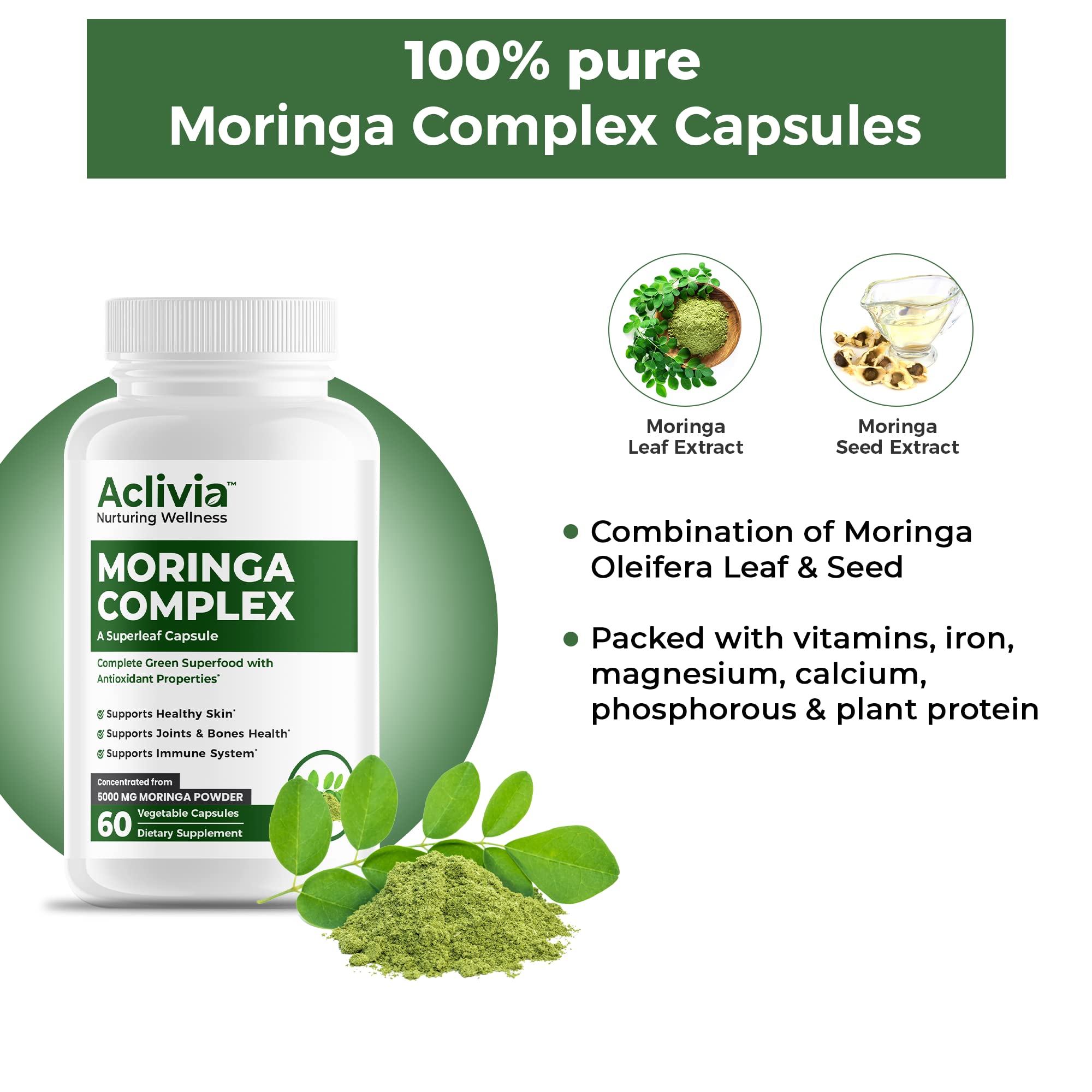 Aclivia - Moringa Complex - Maximum Strength Moringa Oleifera Leaf & Seed Supplement - Superfood Capsules with Antioxidant Properties - 5000mg - 60 Capsules AcliviaAu supplements