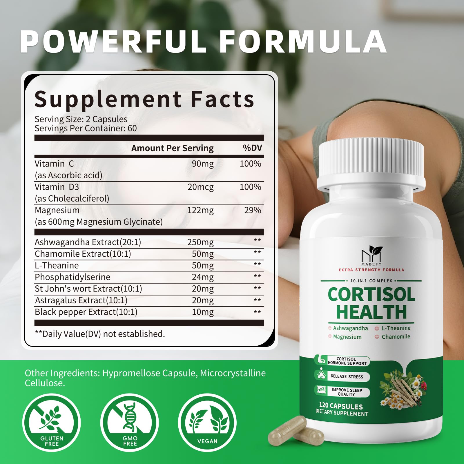 MABEFY Cortisol Supplements for Women/Men - 10 in 1 Cortisol Manager Reducer Lower Detox Balance with Magnesium, Ashwagandha, L-Theanine for Stress, Sleep, Calm, Mood Support - 60 Capsules for 30 Days MABEFYAu supplements