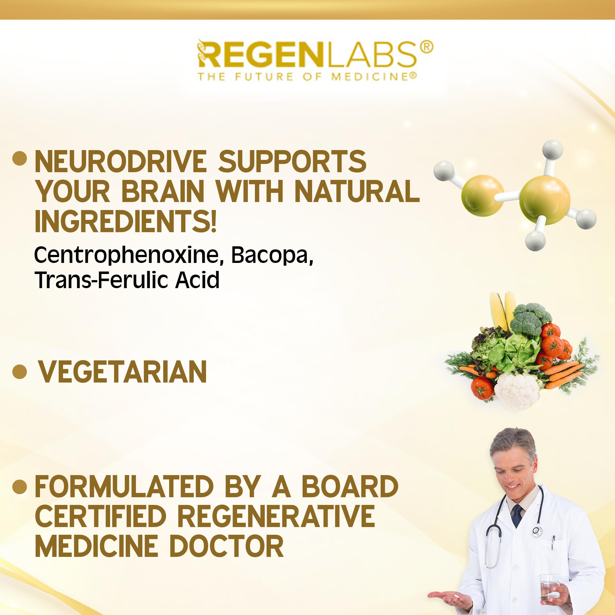Regen Labs NeuroDrive Memory & Focus Supplement - Boost Brain Focus, Mental Health & Brain Fog | Natural Doctor Approved - Brain Nootropic, Phosphatidylserine, Centrophenoxine, Bacopa - 90 Capsules Regen LabsAu supplements
