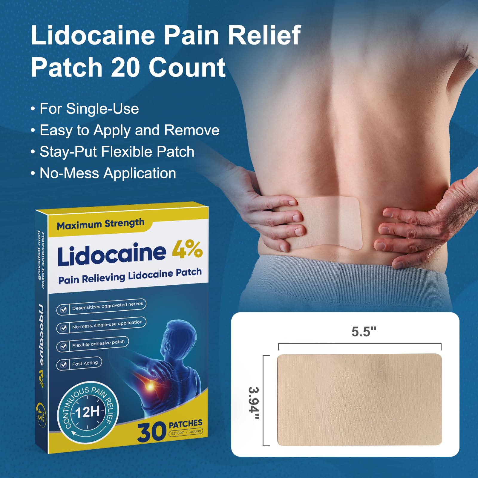 Teemofe 4% Lidocaine Pain Relief Patches – Maximum OTC Strength, Fast-Acting Targeted Relief, 30 Count, for Muscle & Joint Discomfort - 589 TeemofeAu supplements